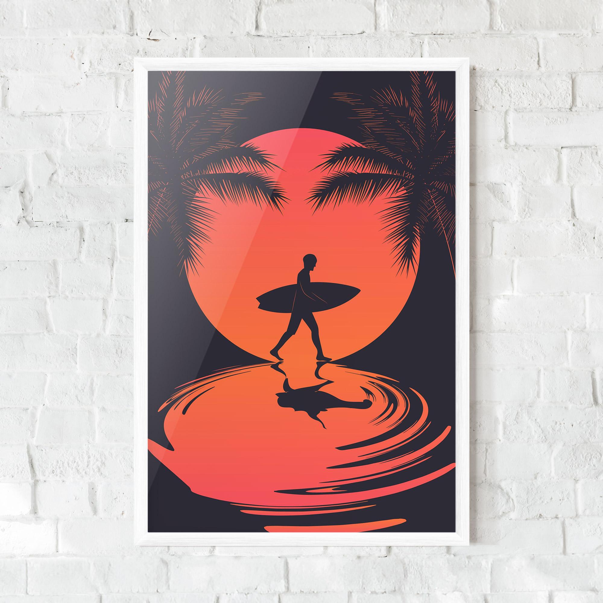 Рамкиран постер Orange Surfer Art mockup 0