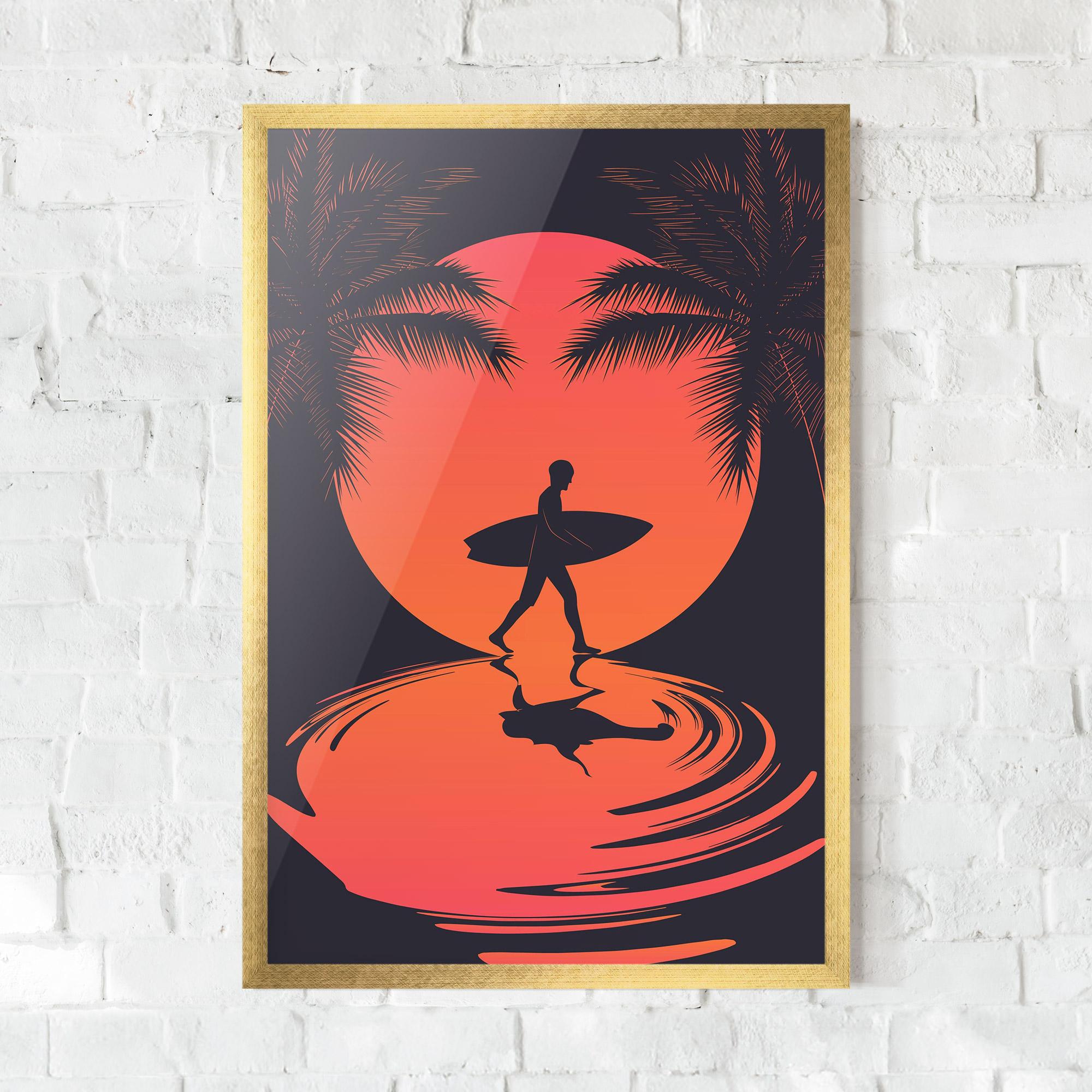 Рамкиран постер Orange Surfer Art mockup 0