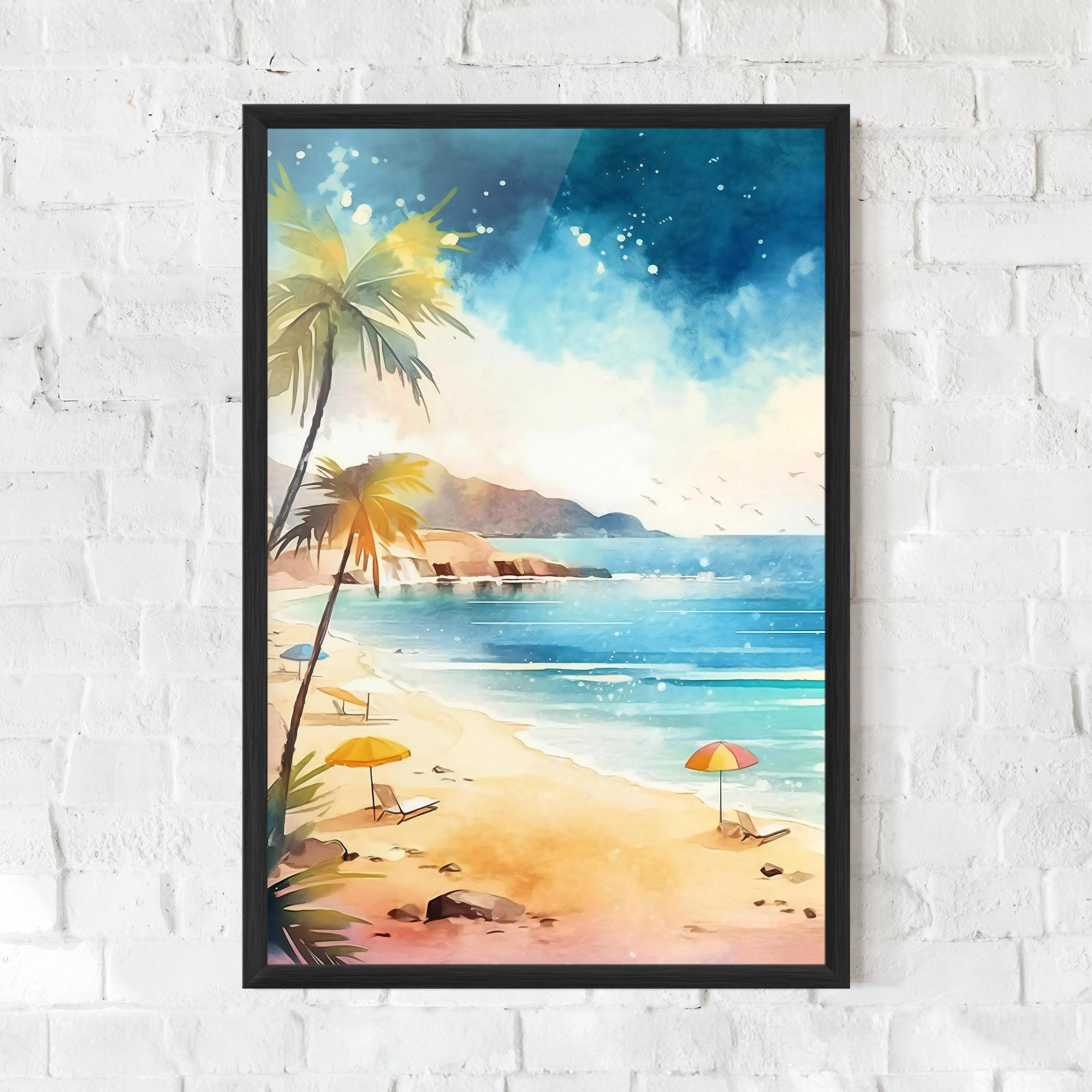 Рамкиран постер Umbrellas Beach Art mockup 0