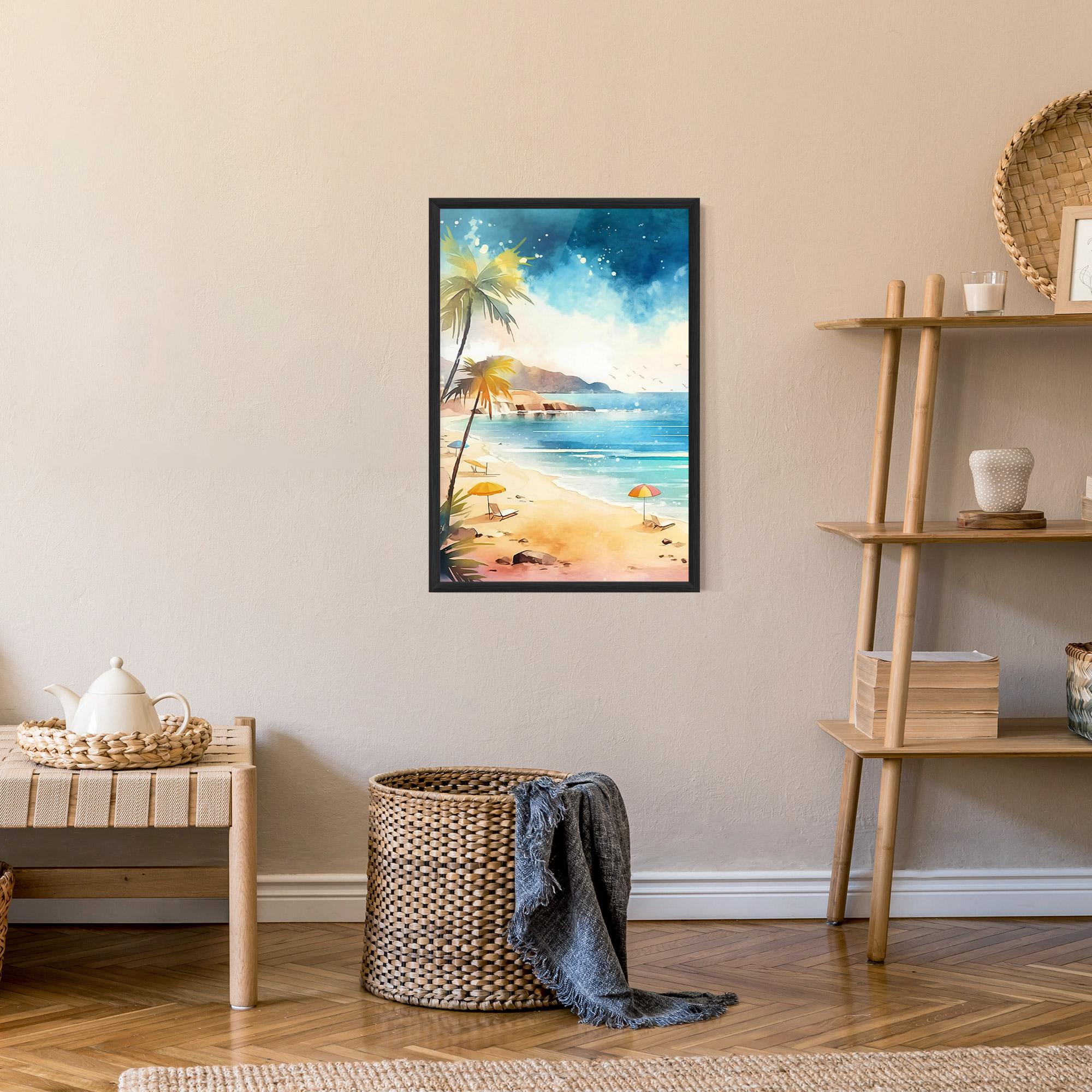 Рамкиран постер Umbrellas Beach Art mockup 9