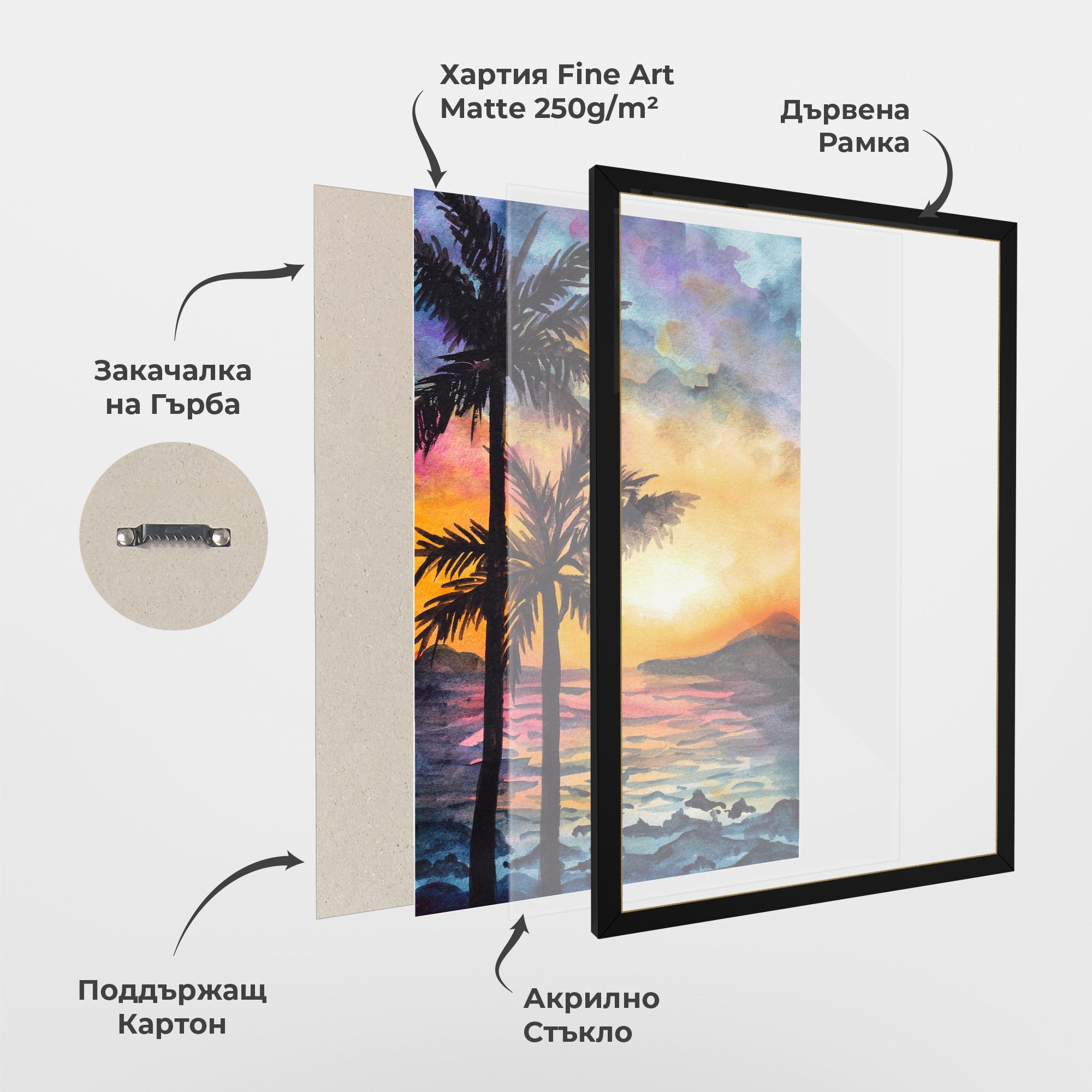 Рамкиран постер Sunset Tree Beach mockup 1