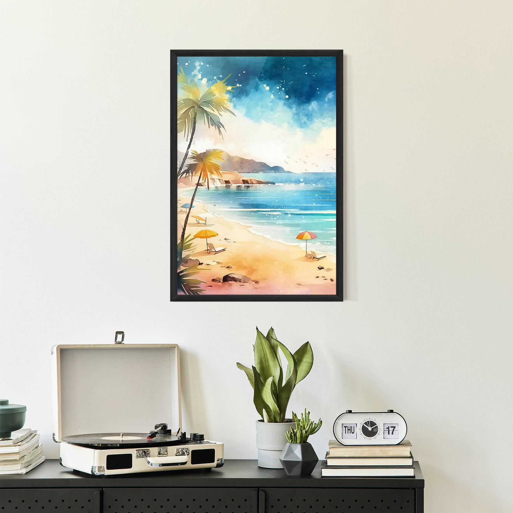 Рамкиран постер Umbrellas Beach Art mockup 2