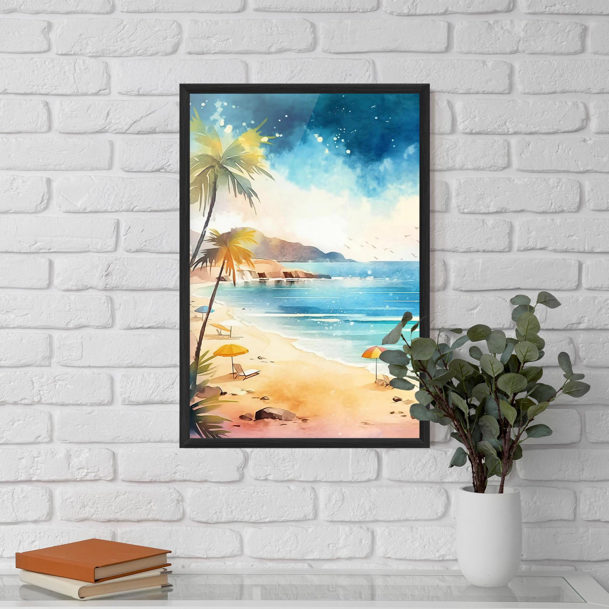 Рамкиран постер Umbrellas Beach Art mockup 5