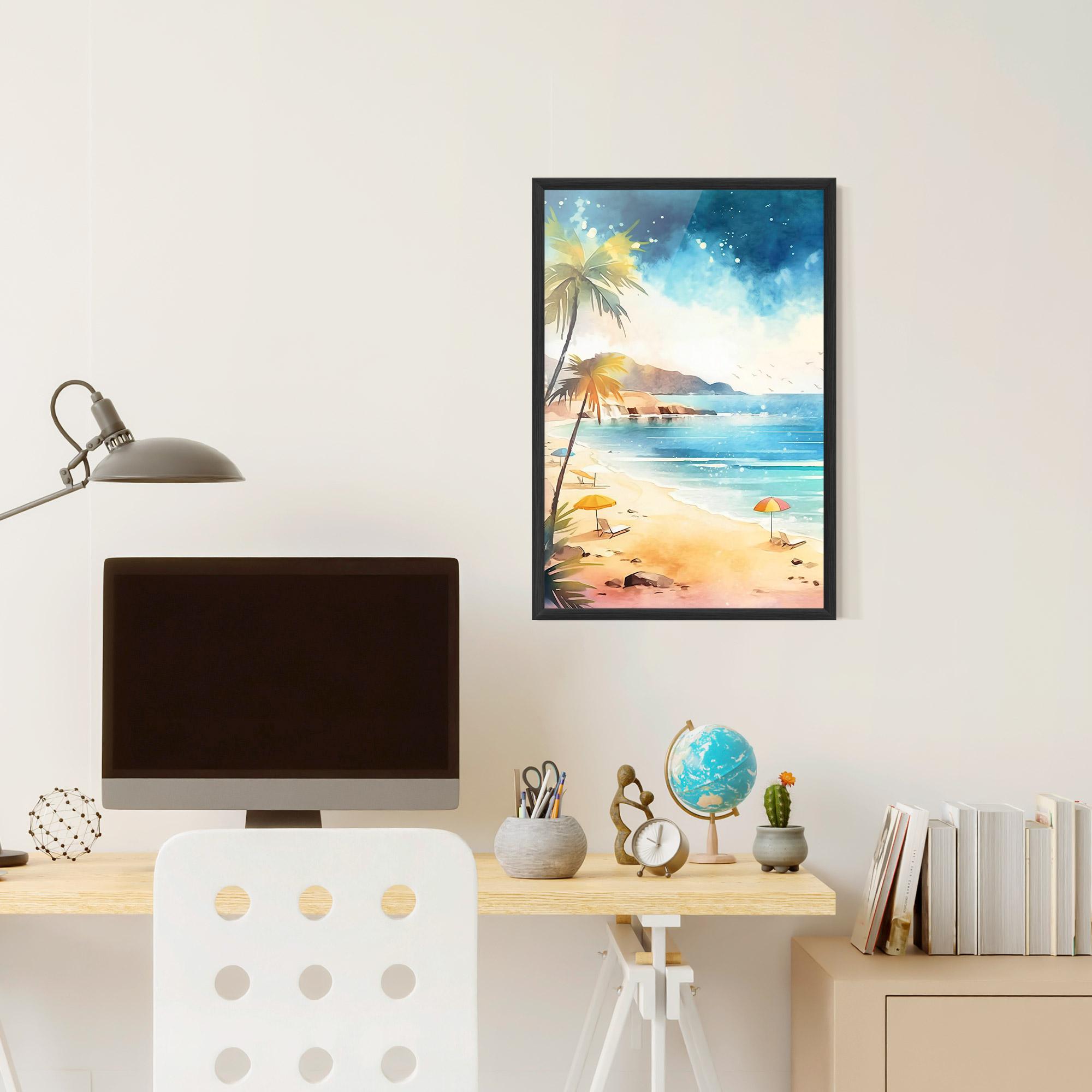 Рамкиран постер Umbrellas Beach Art mockup 6