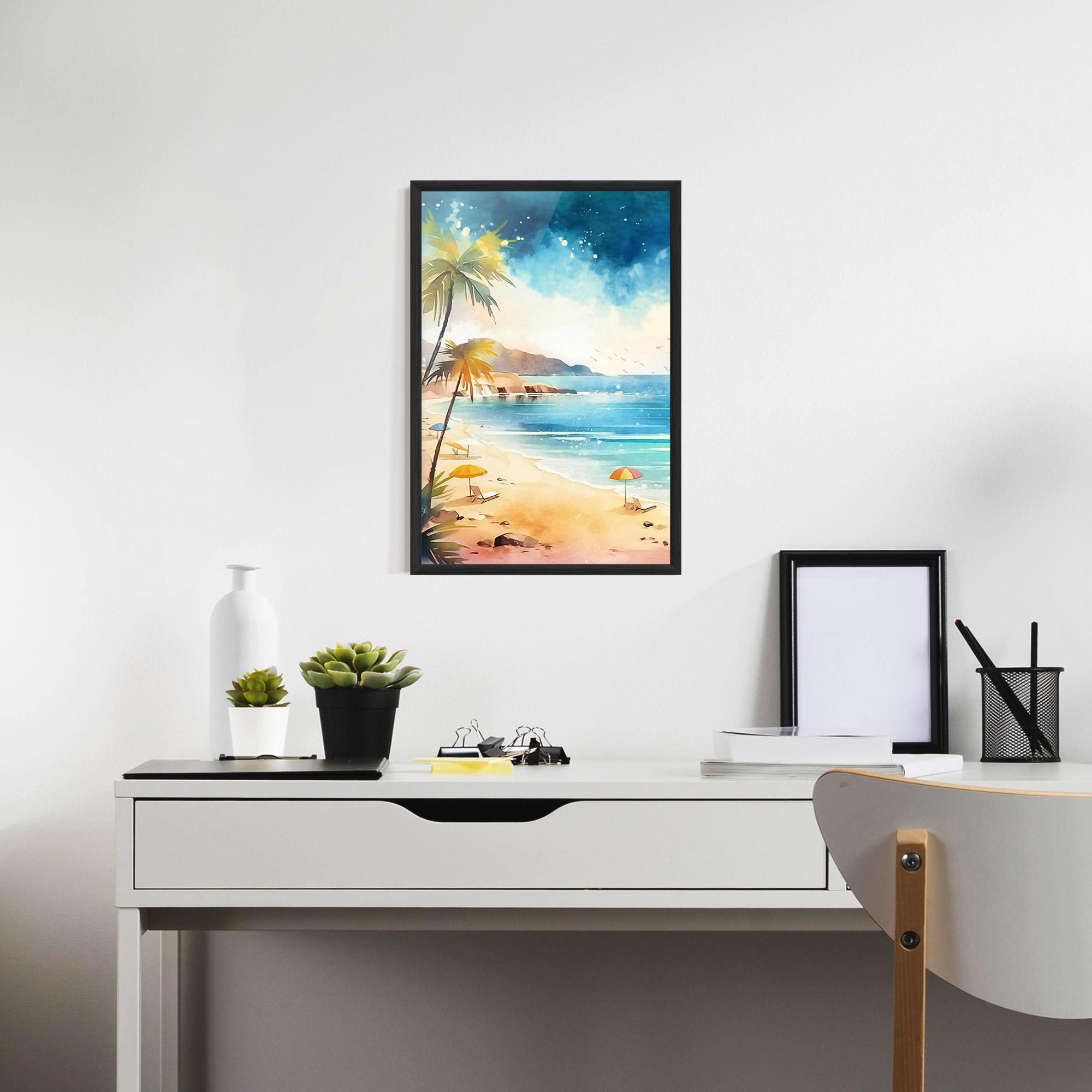 Рамкиран постер Umbrellas Beach Art mockup 7