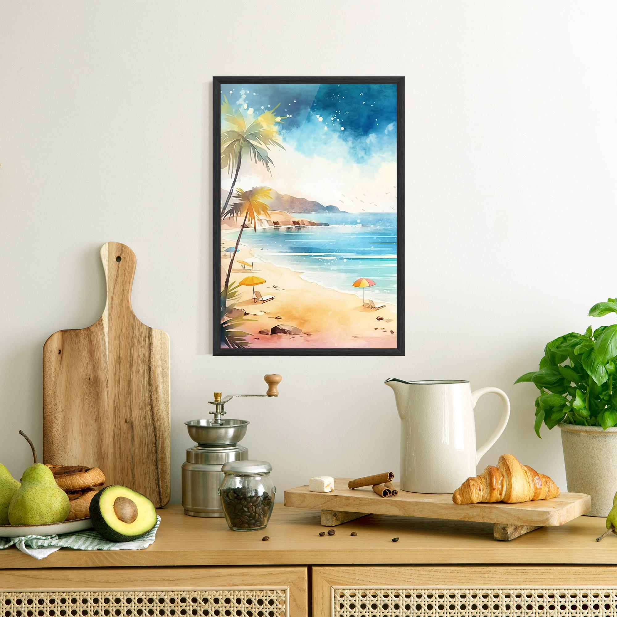 Рамкиран постер Umbrellas Beach Art mockup 8