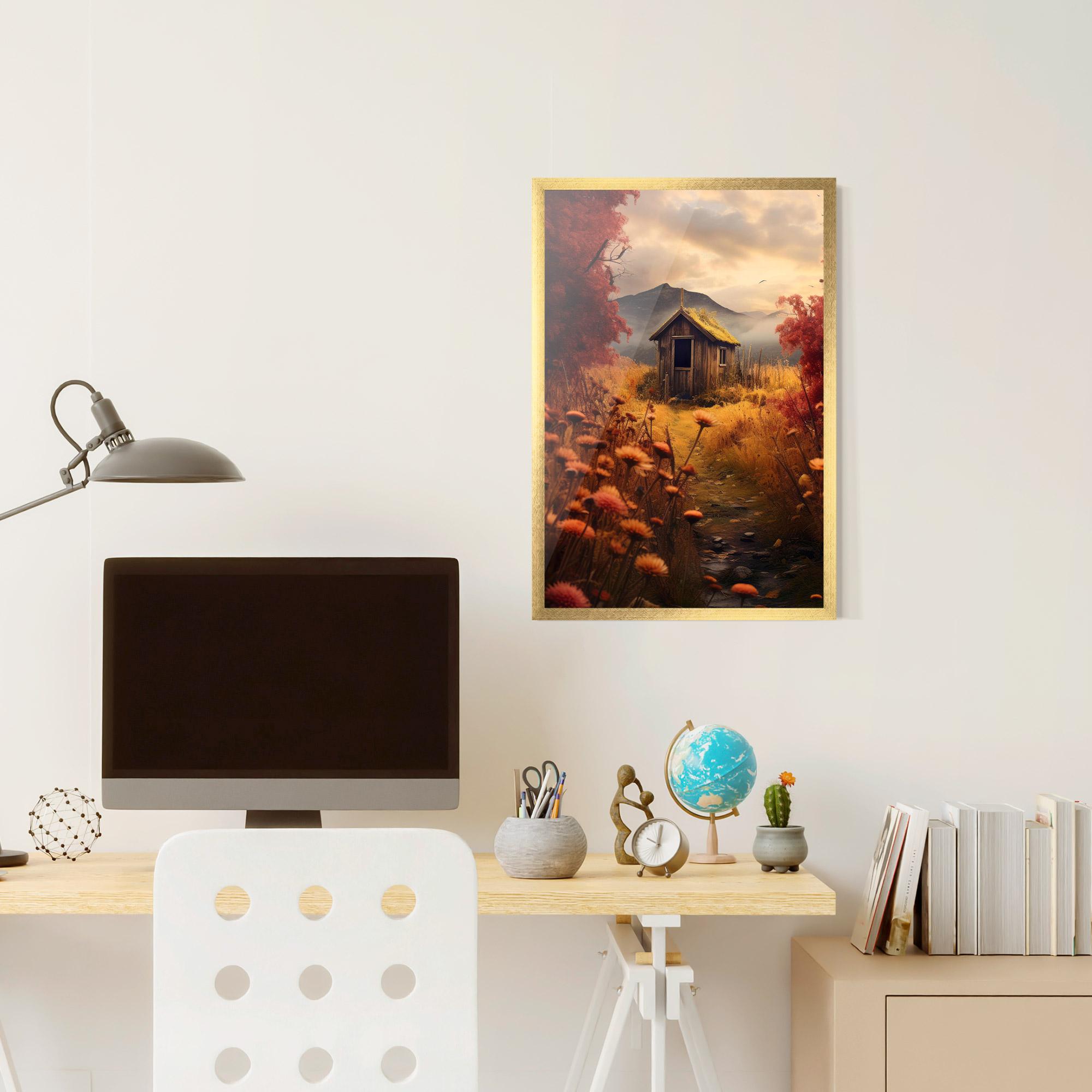 Рамкиран постер Small Cabin Field mockup 6