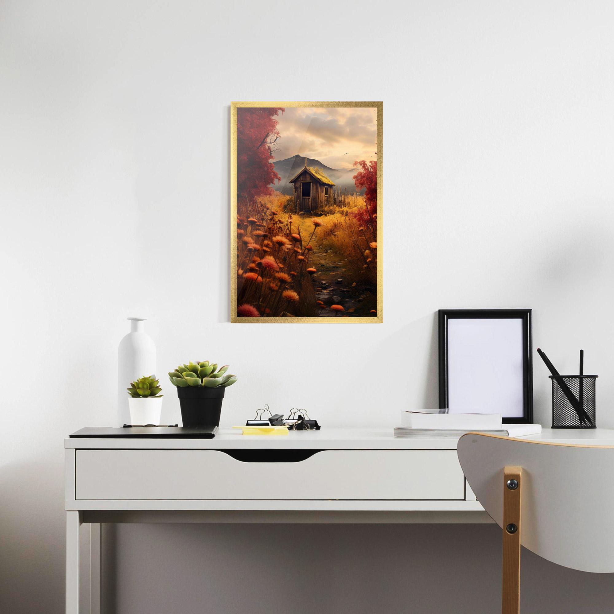 Рамкиран постер Small Cabin Field mockup 7