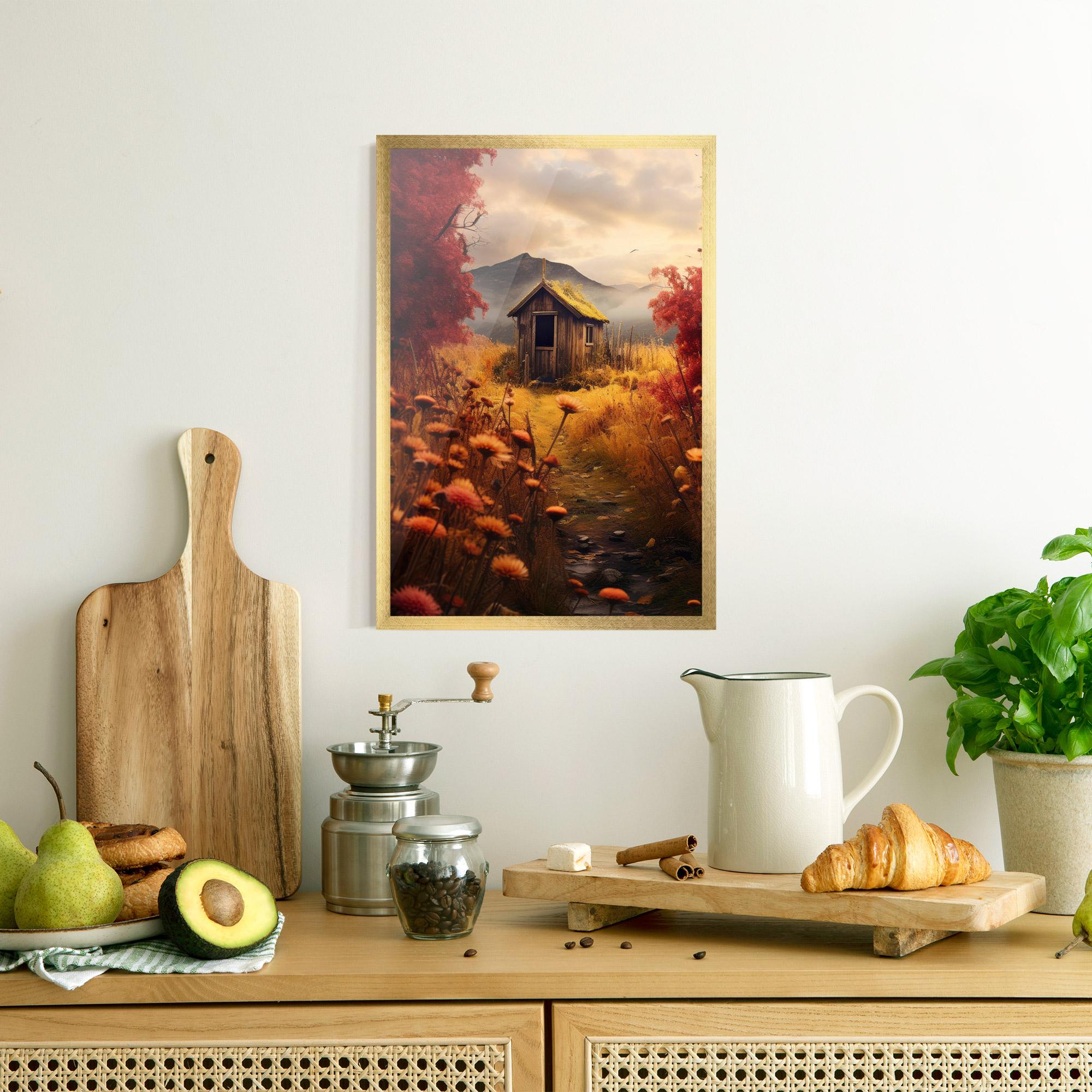 Рамкиран постер Small Cabin Field mockup 8