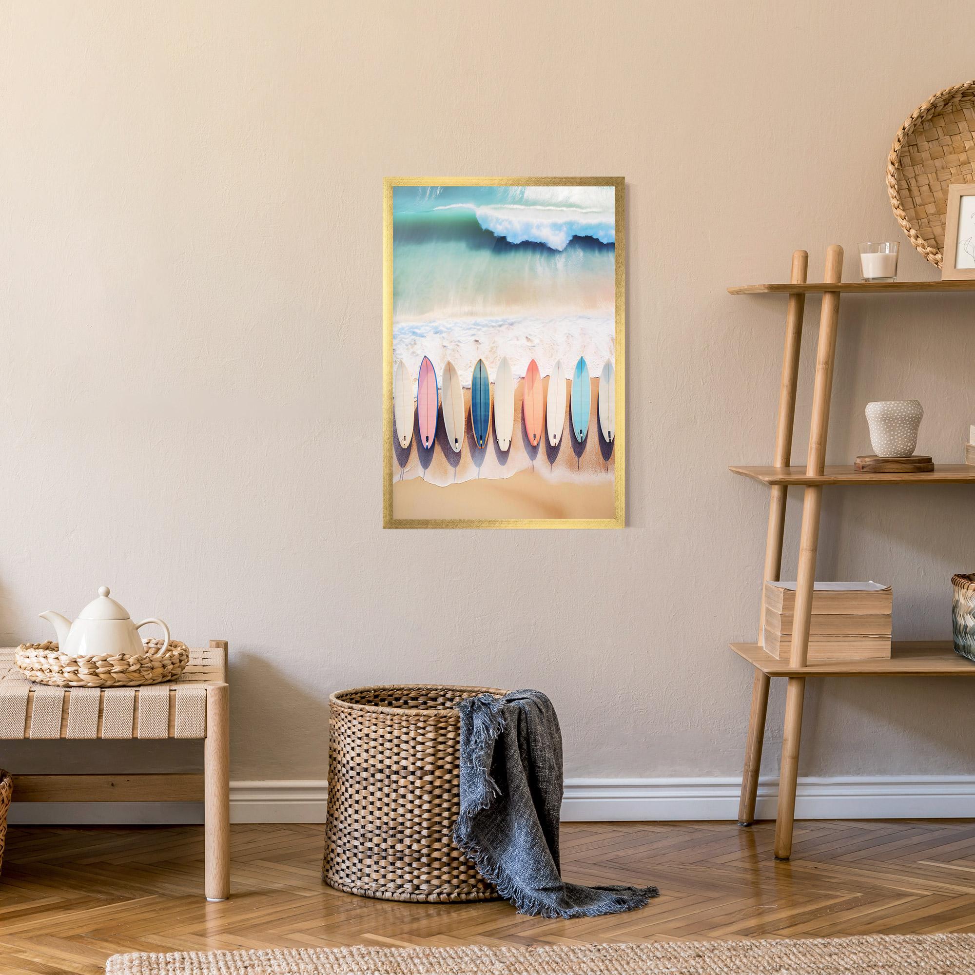 Рамкиран постер Surfboards Beach mockup 9