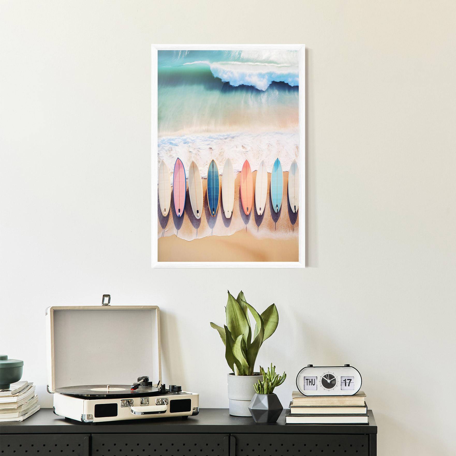 Рамкиран постер Surfboards Beach mockup 2