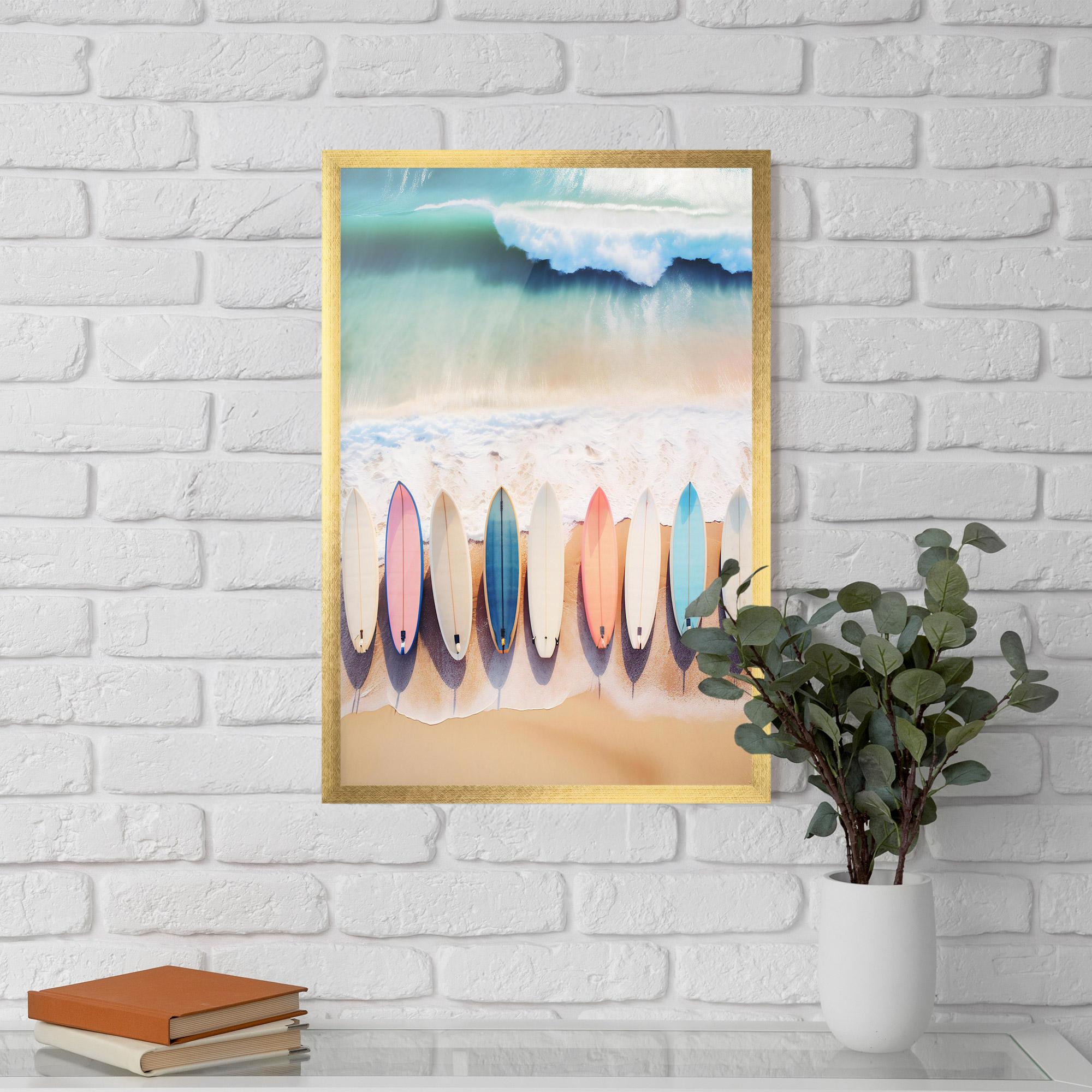 Рамкиран постер Surfboards Beach mockup 5