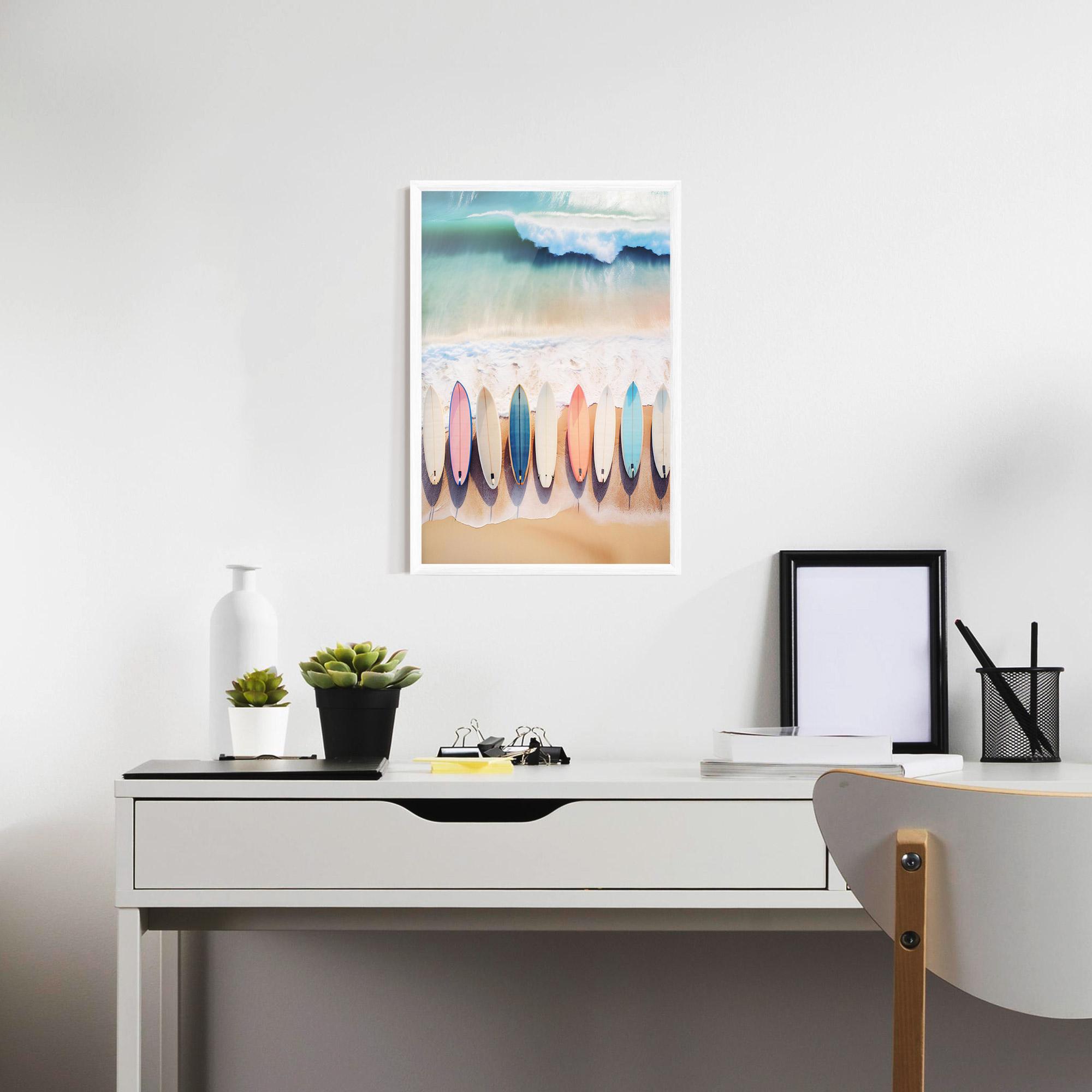 Рамкиран постер Surfboards Beach mockup 7