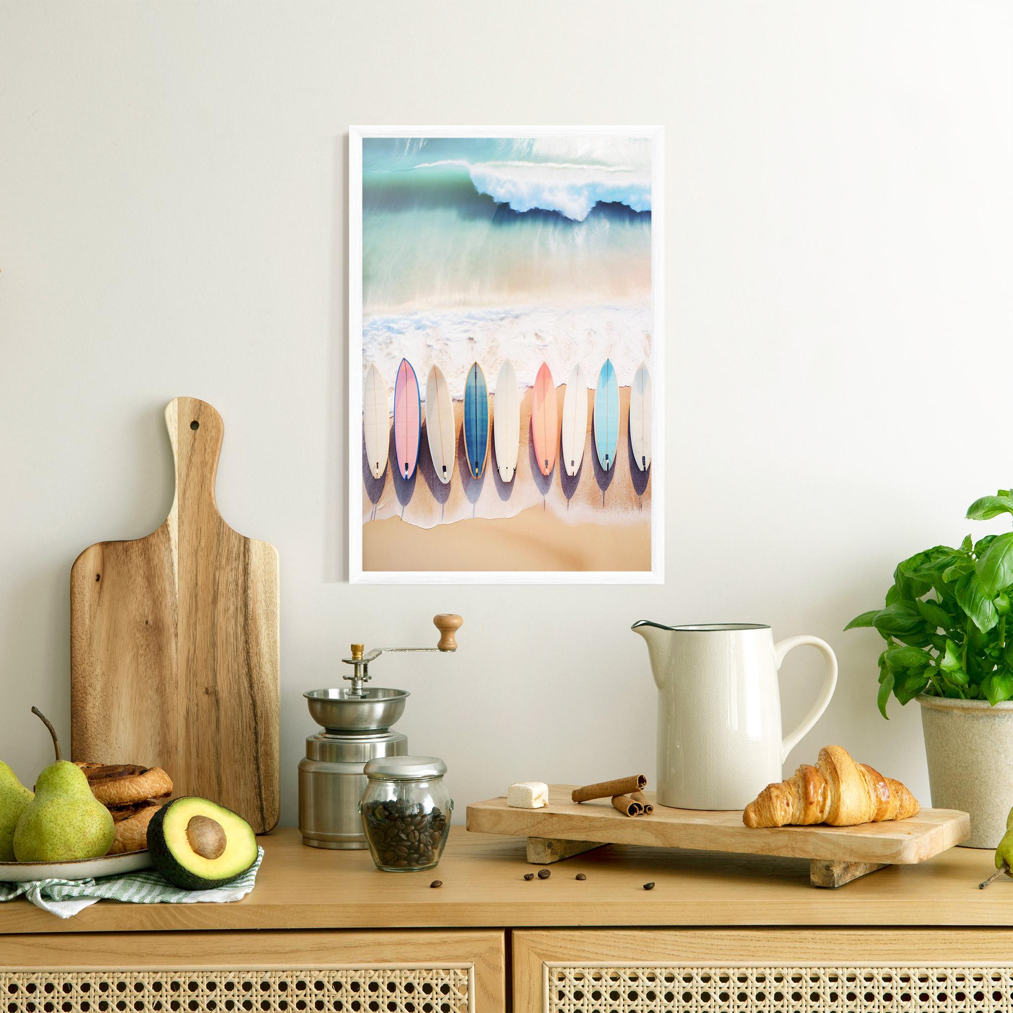 Рамкиран постер Surfboards Beach mockup 8