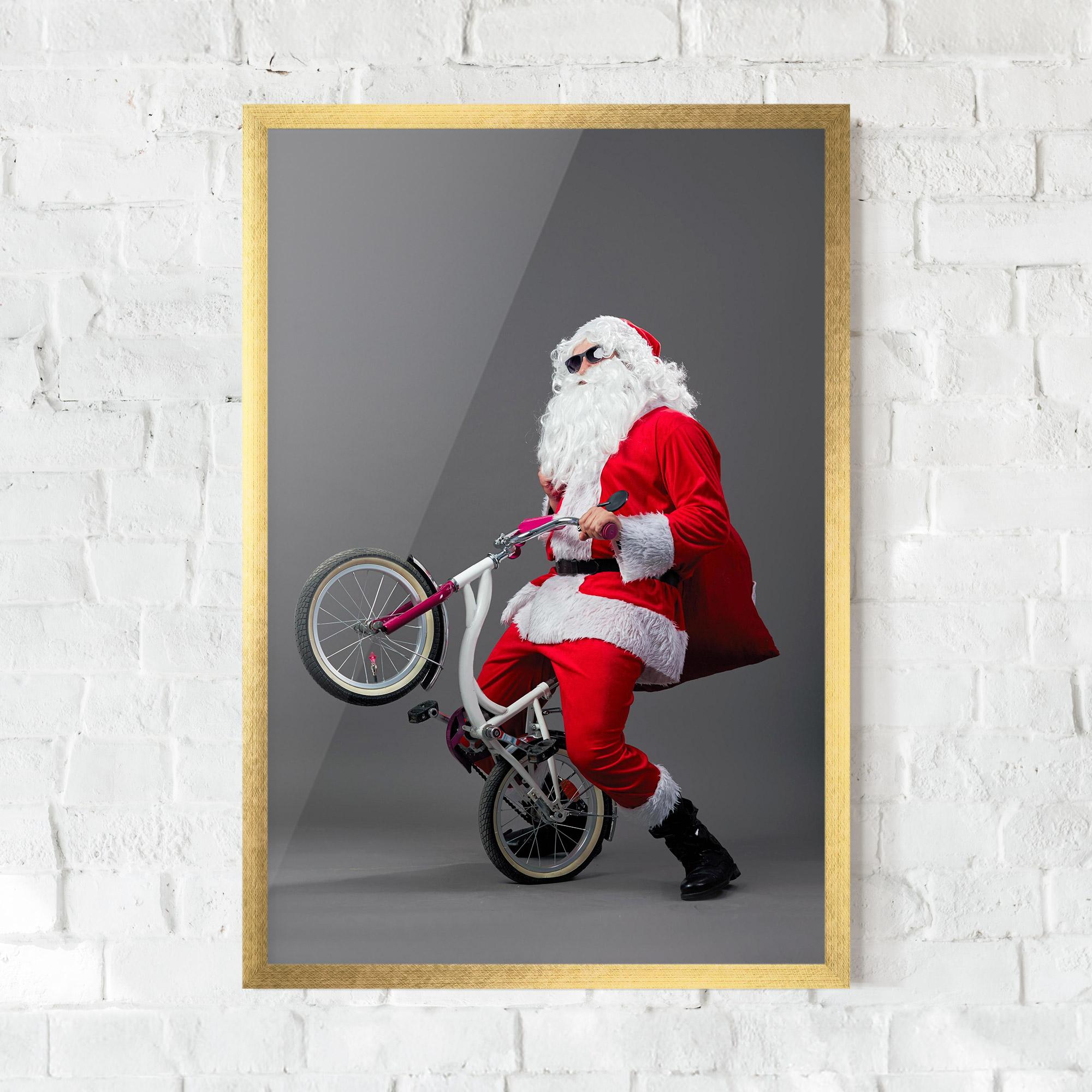 Рамкиран постер Santa Rides Bicycle mockup 0