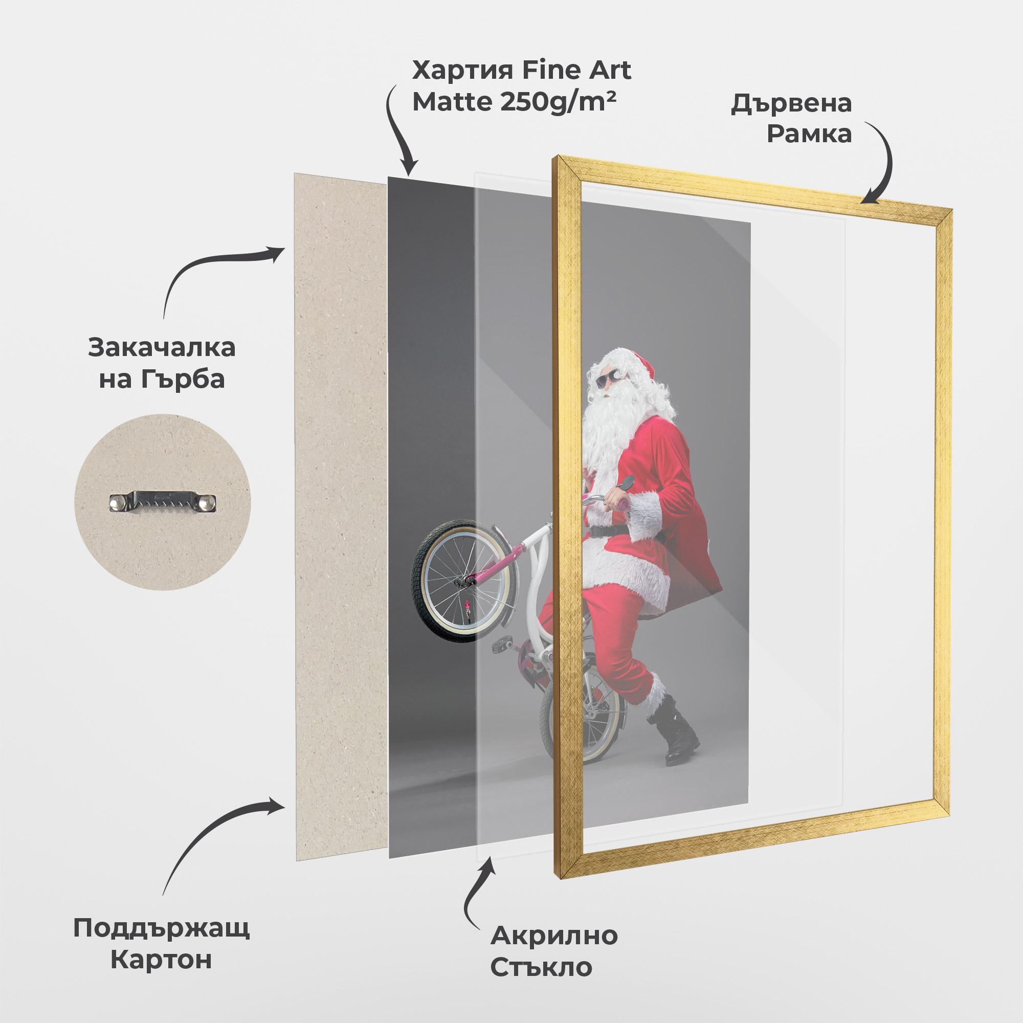 Рамкиран постер Santa Rides Bicycle mockup 1