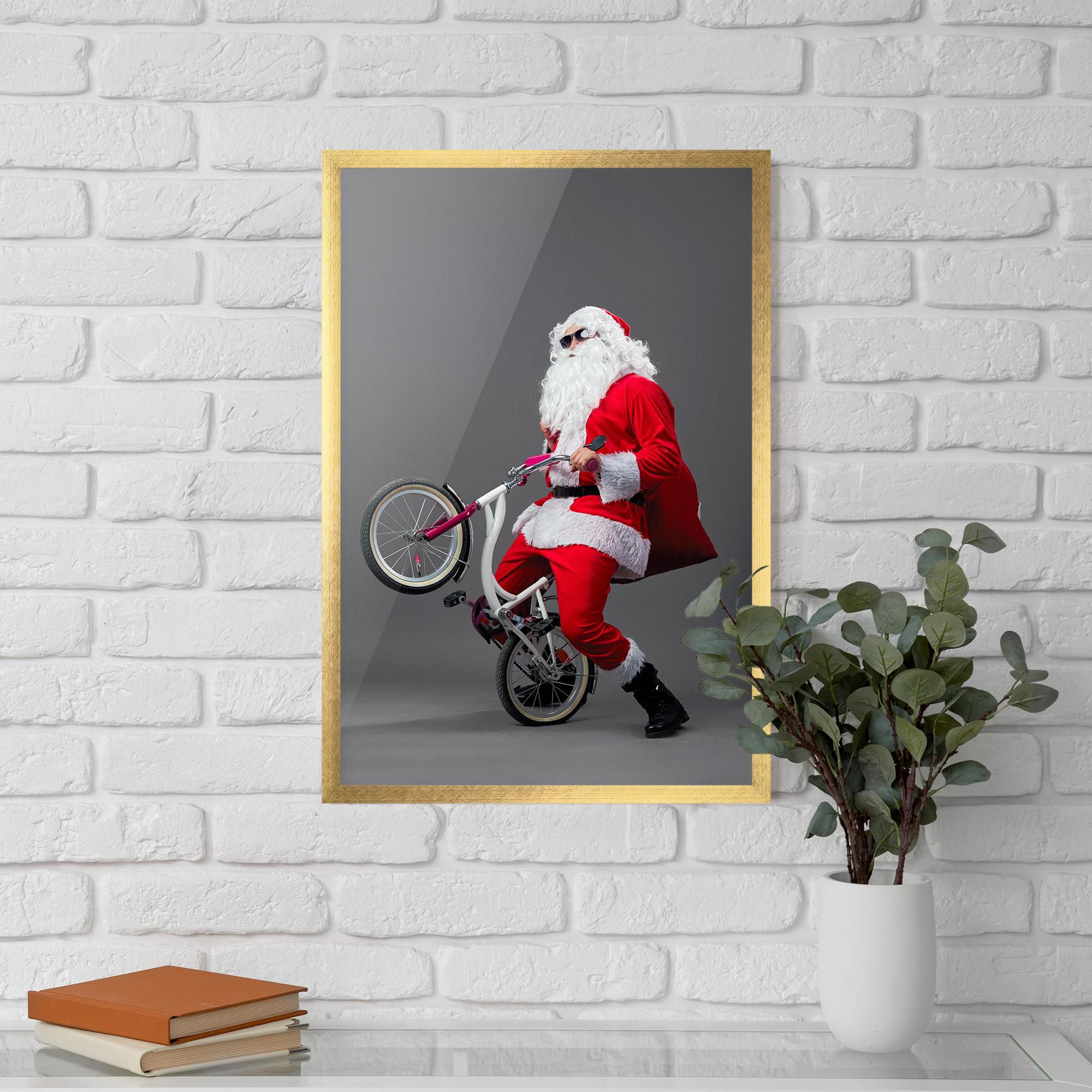 Рамкиран постер Santa Rides Bicycle mockup 5