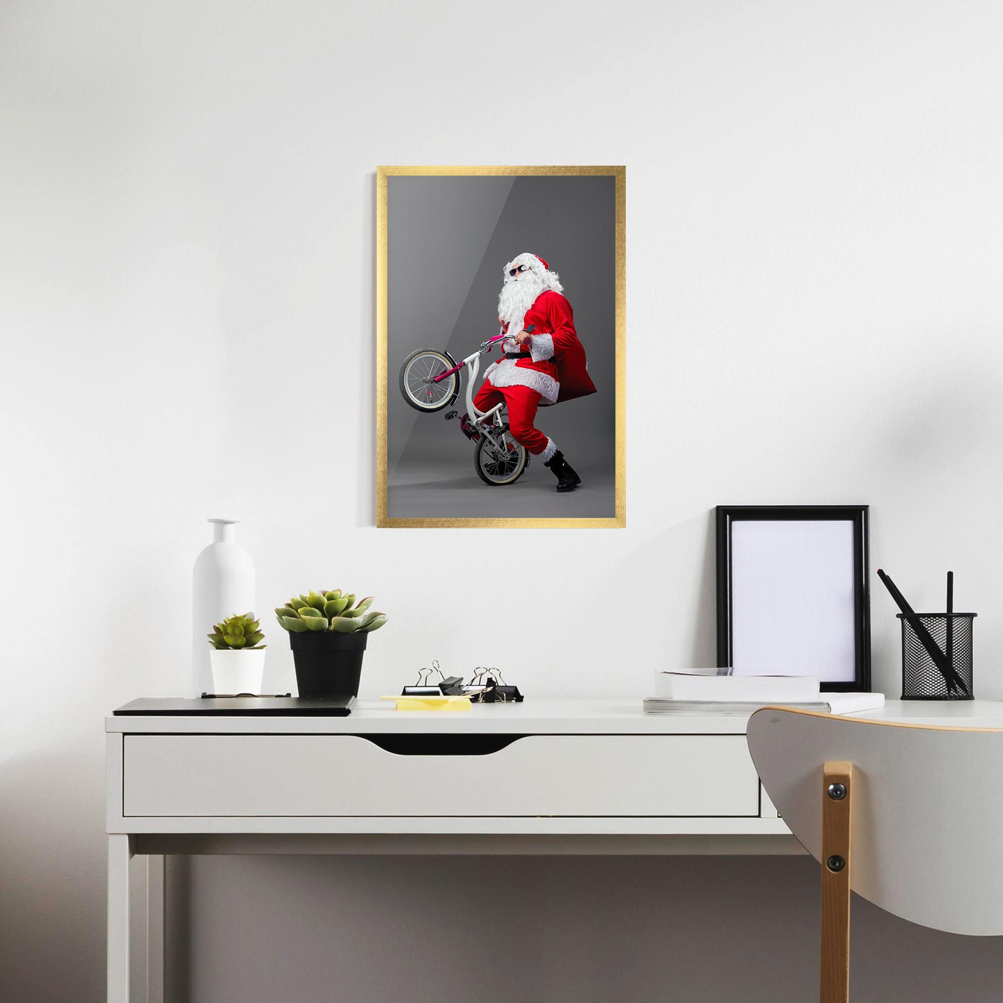 Рамкиран постер Santa Rides Bicycle mockup 7