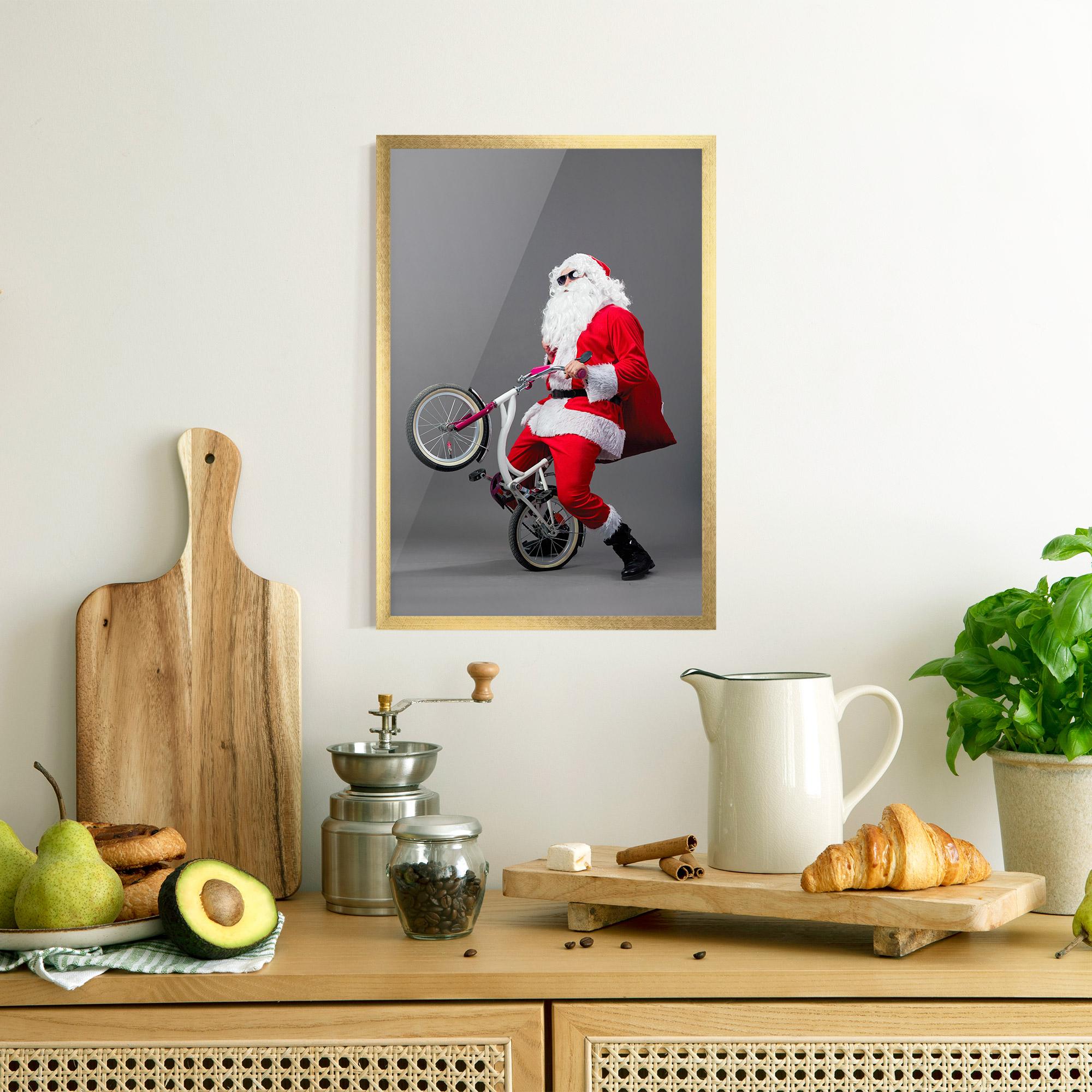 Рамкиран постер Santa Rides Bicycle mockup 8