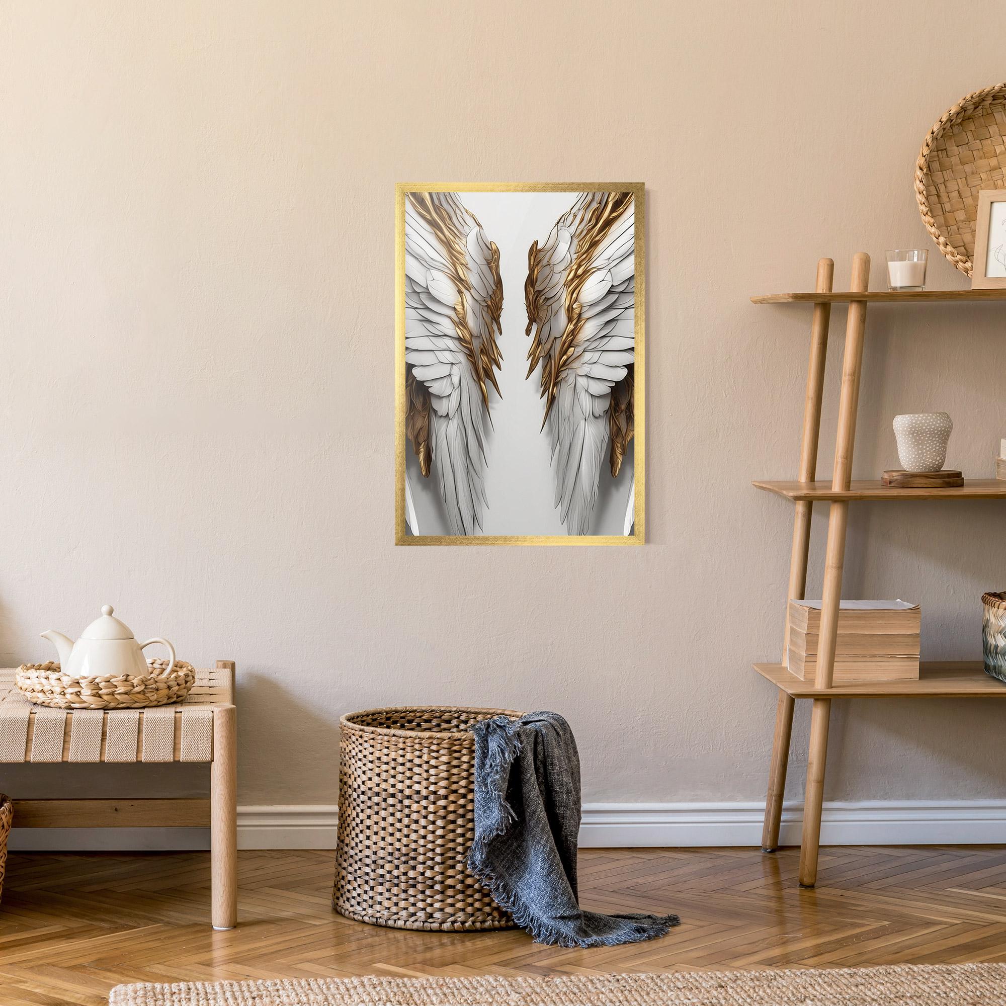 Рамкиран постер Realistic Gold Angel Wings mockup 9