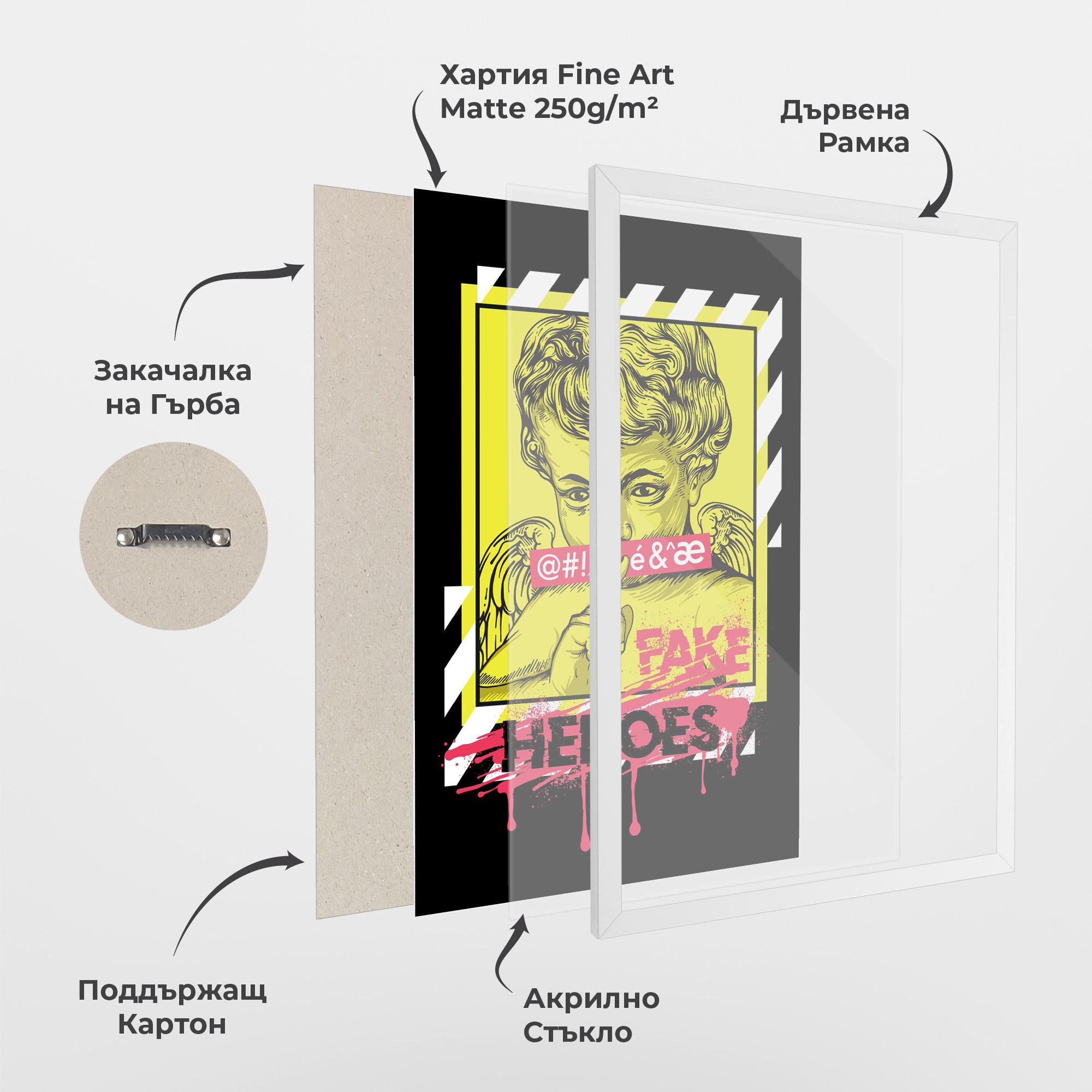 Рамкиран постер Fake Heroes mockup 1