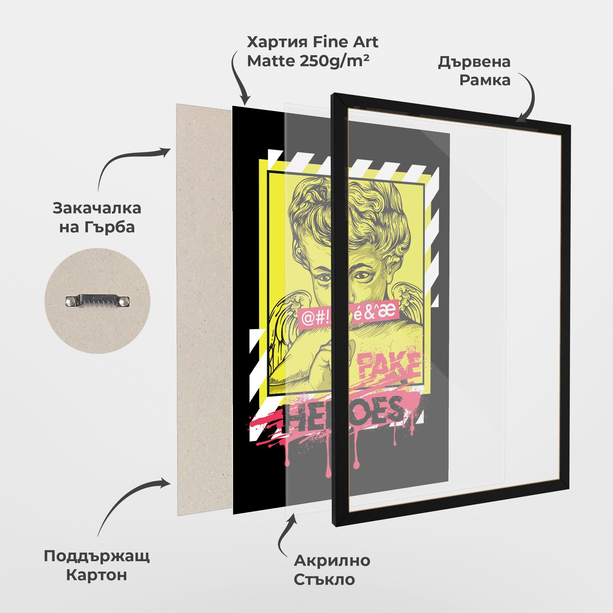 Рамкиран постер Fake Heroes mockup 1