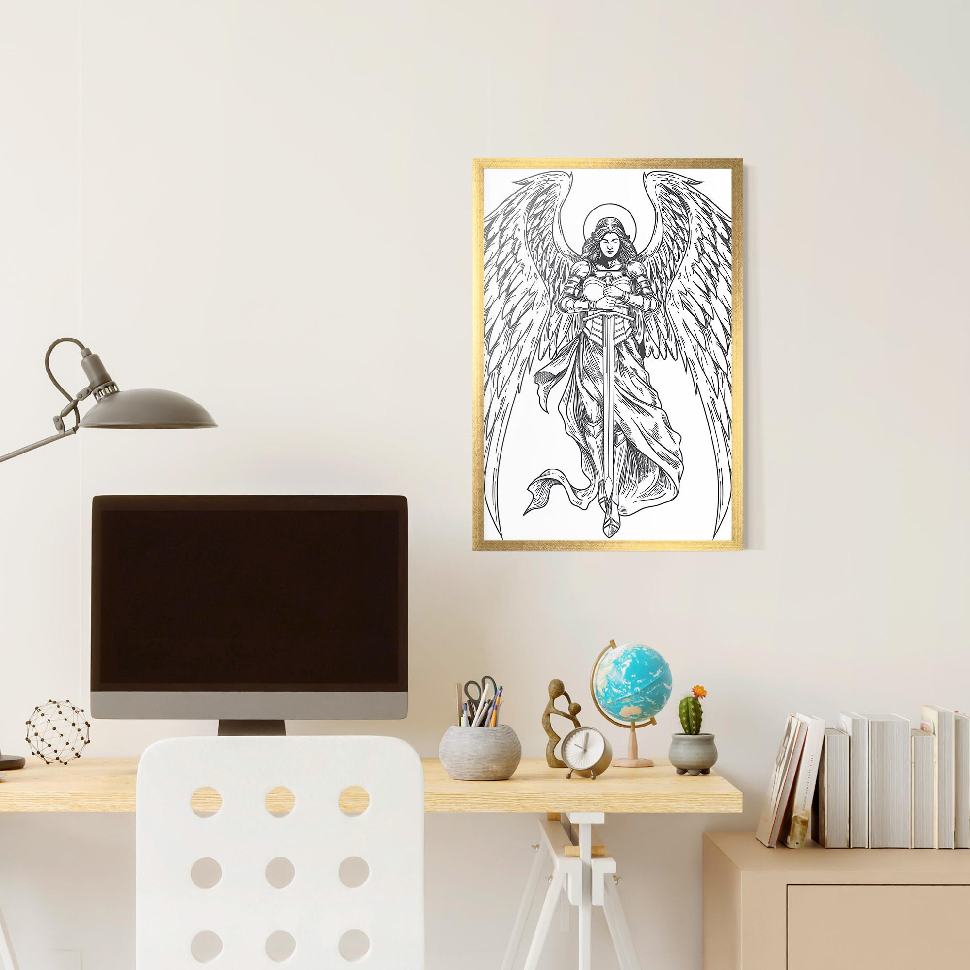 Рамкиран постер Grey Line Angel mockup 6