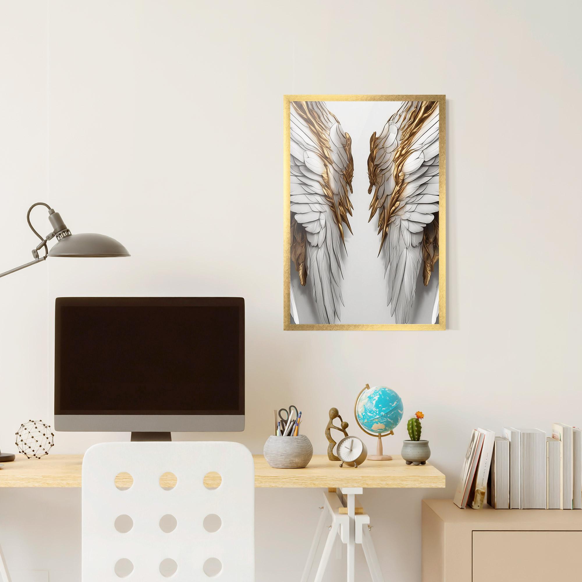 Рамкиран постер Realistic Gold Angel Wings mockup 6