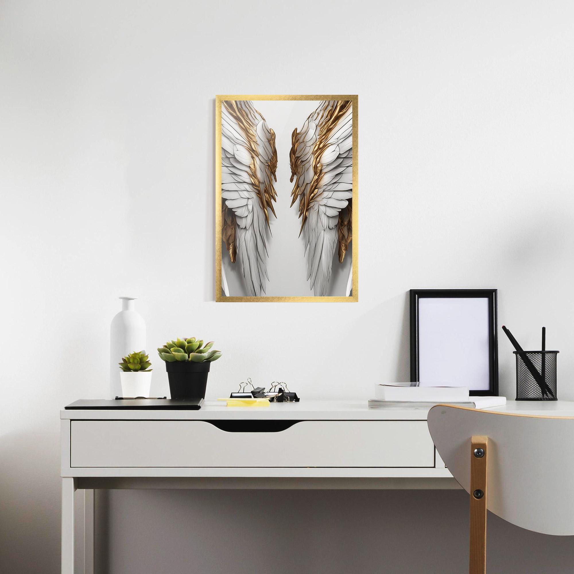 Рамкиран постер Realistic Gold Angel Wings mockup 7