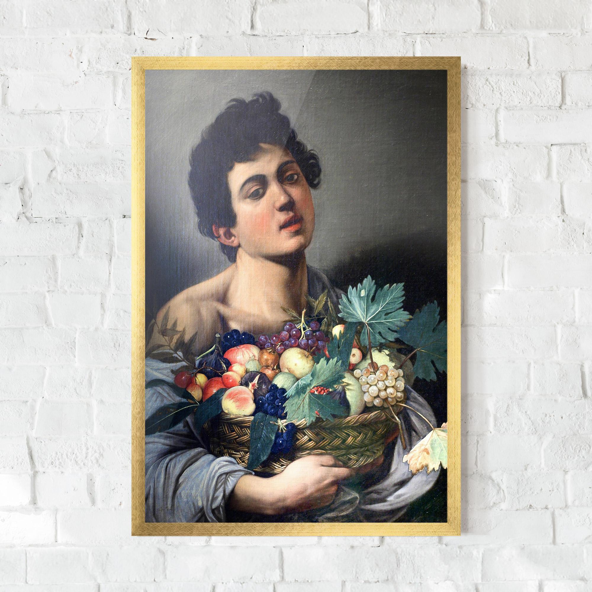 Рамкиран постер Boy With A Basket Of Fruit mockup 0