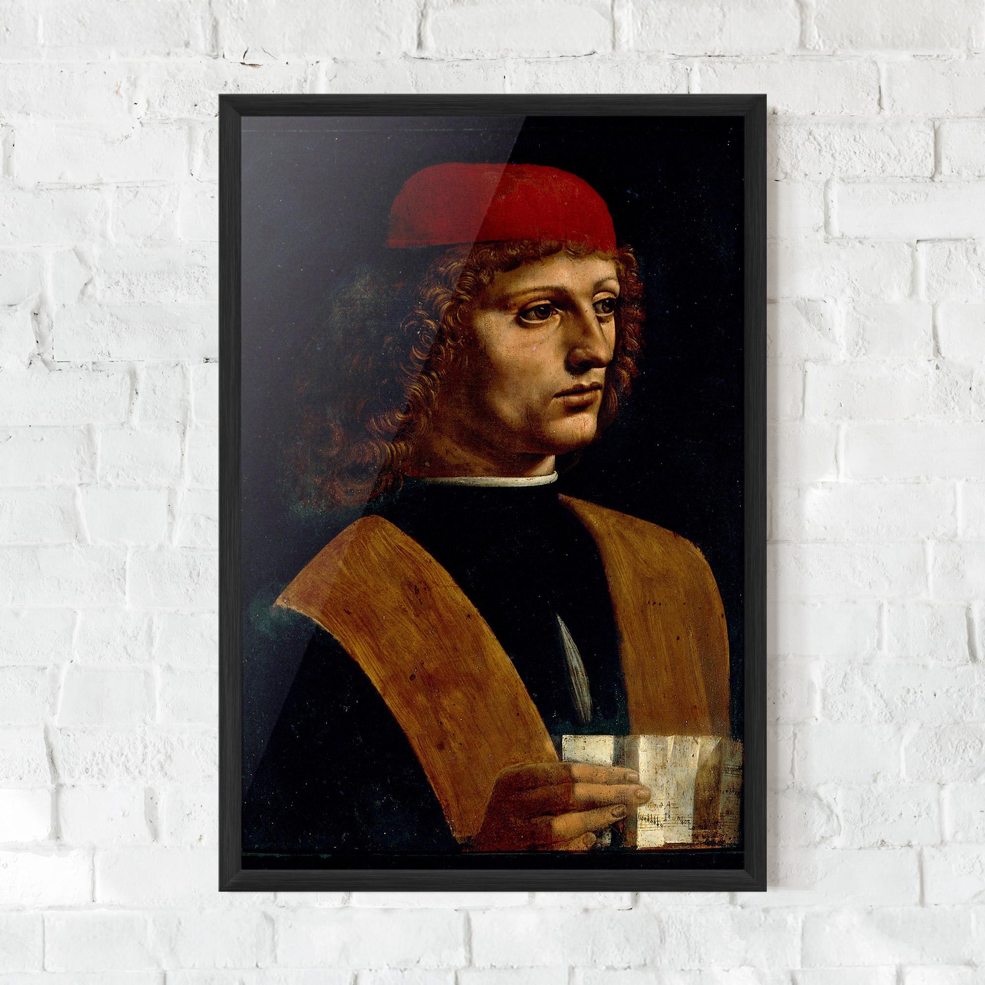 Рамкиран постер Leonardo Da Vinci Portrait Of A Musician Pinacoteca Ambrosiana mockup 0