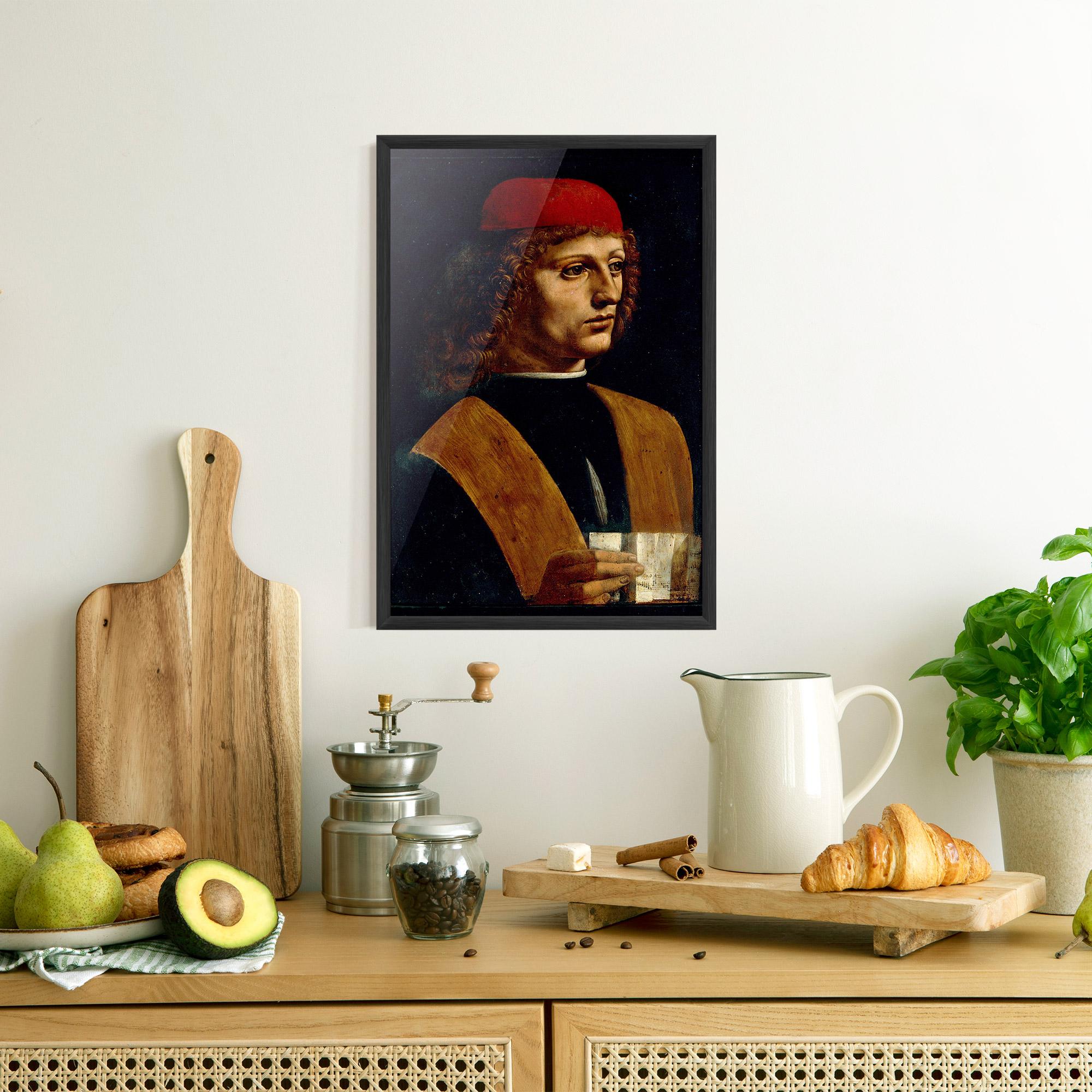 Рамкиран постер Leonardo Da Vinci Portrait Of A Musician Pinacoteca Ambrosiana mockup 8