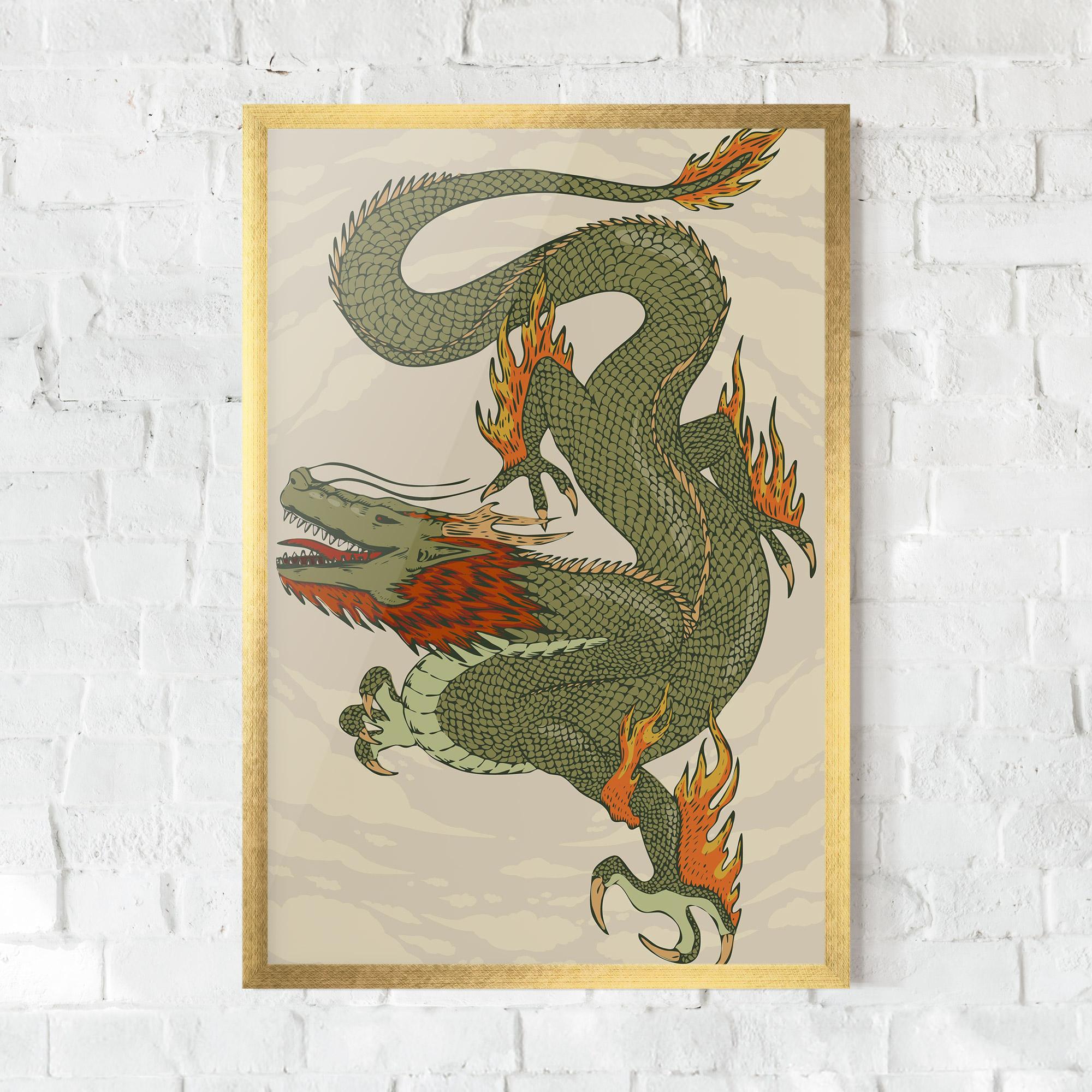 Рамкиран постер Chinese Dragon Green mockup 0