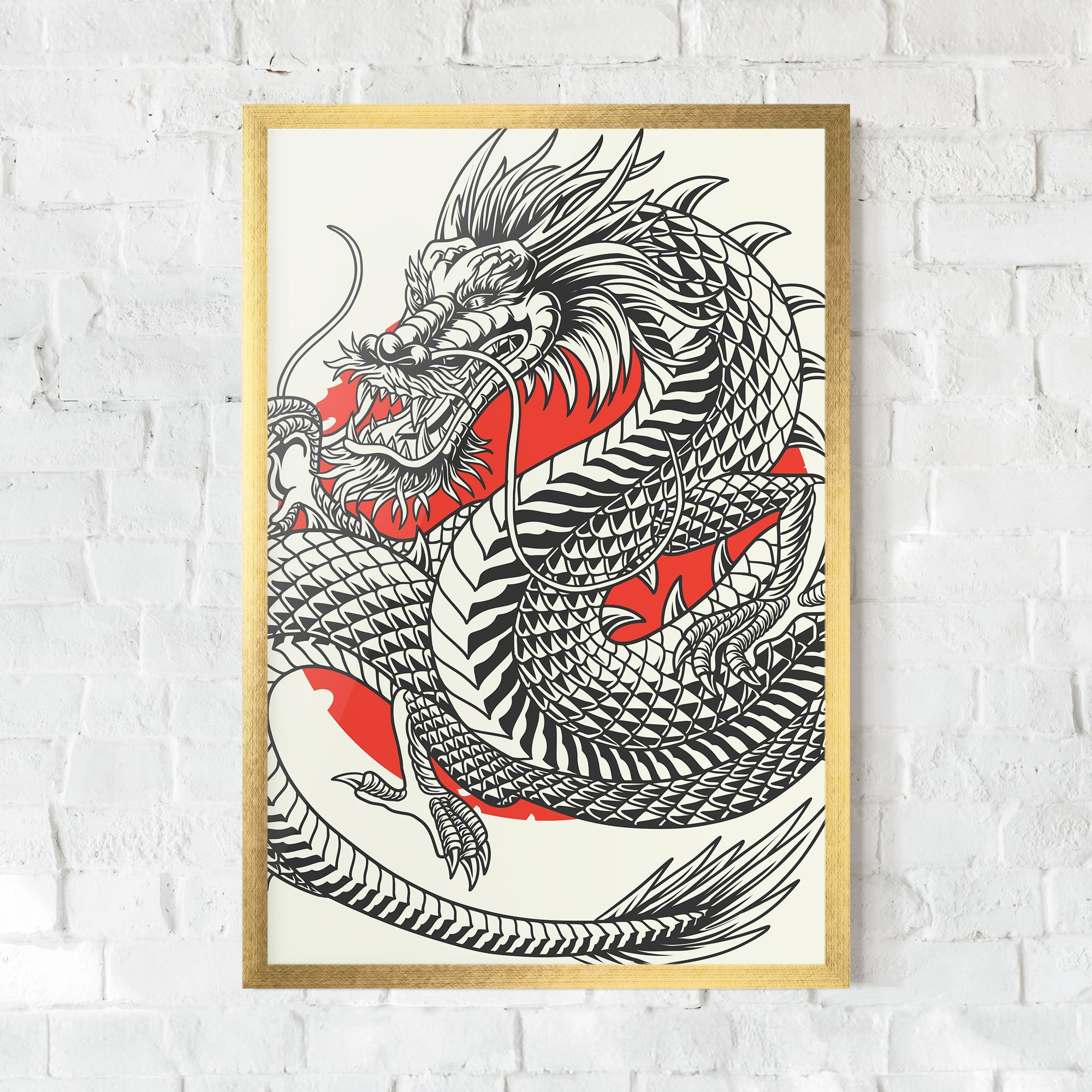 Рамкиран постер Cream Grey Dragon mockup 0