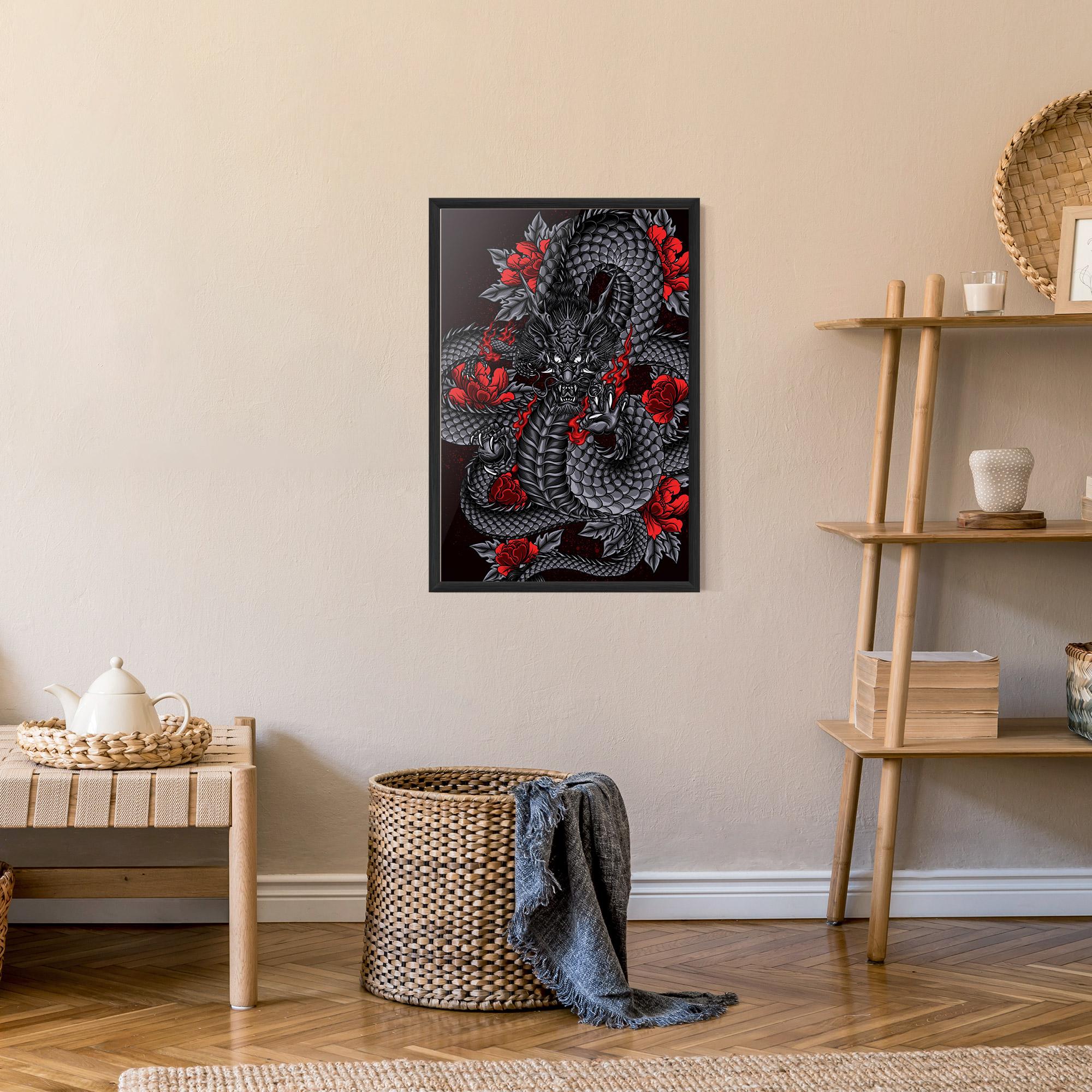 Рамкиран постер Red Flower Dragon mockup 9