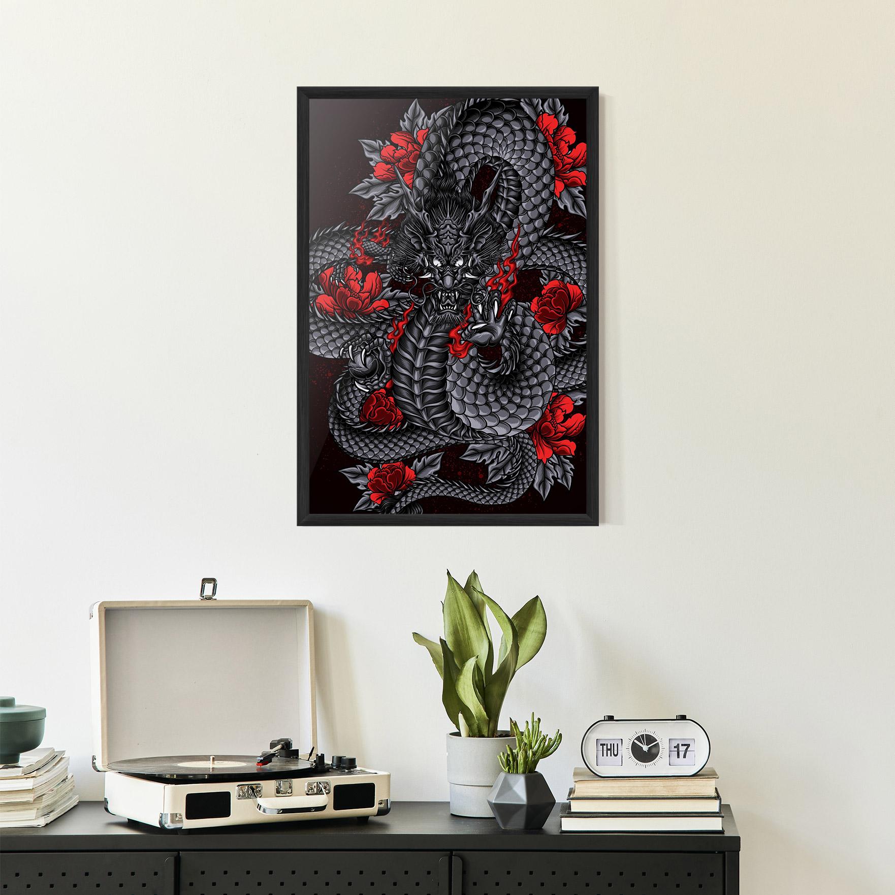 Рамкиран постер Red Flower Dragon mockup 2