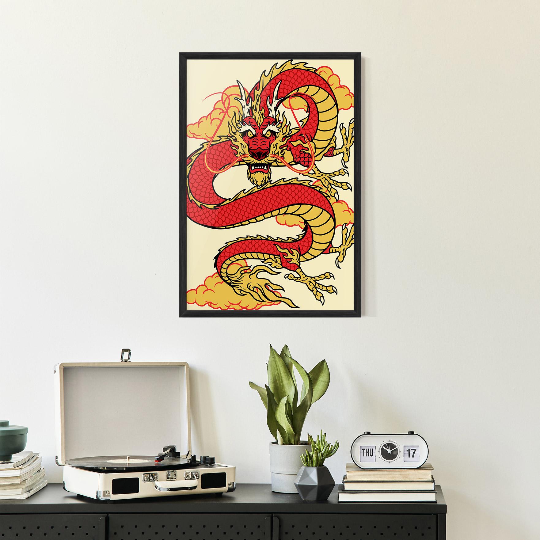 Рамкиран постер Red Yellow Dragon mockup 2