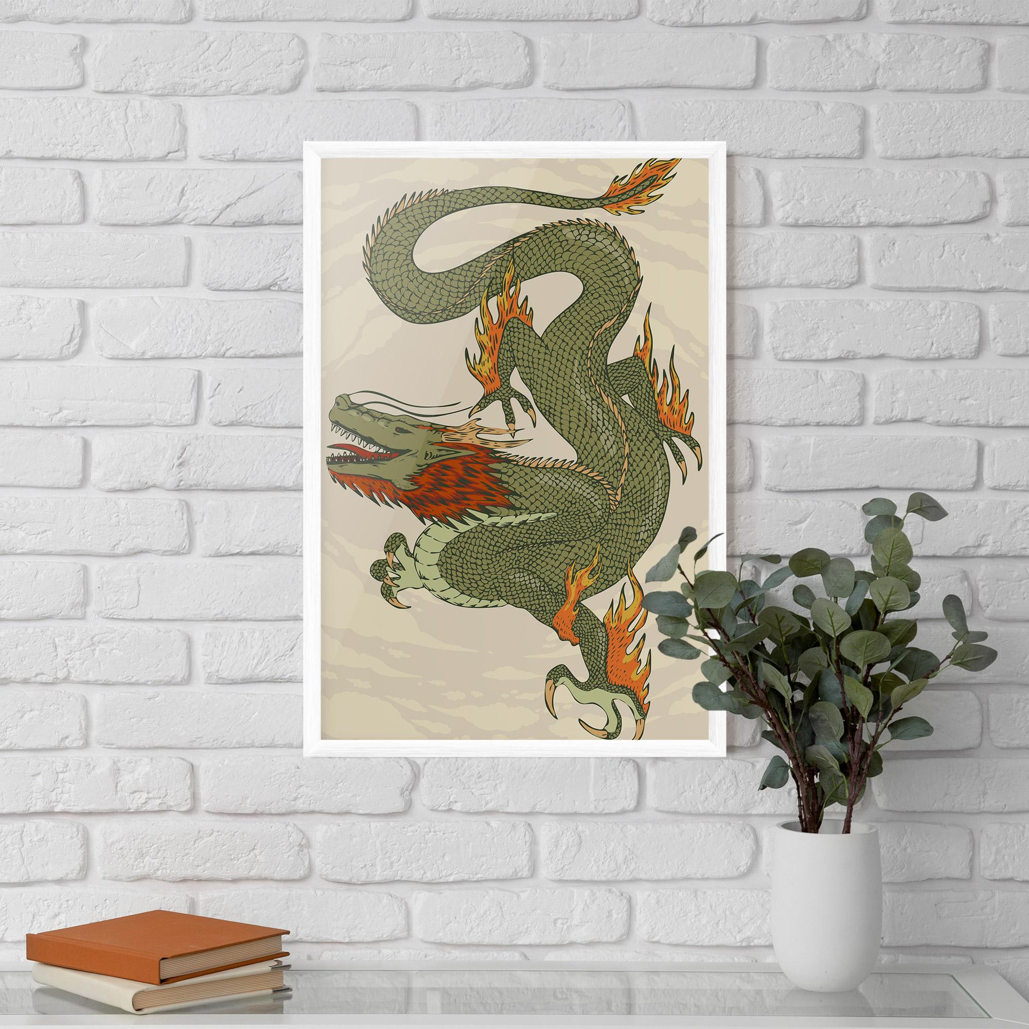 Рамкиран постер Chinese Dragon Green mockup 5