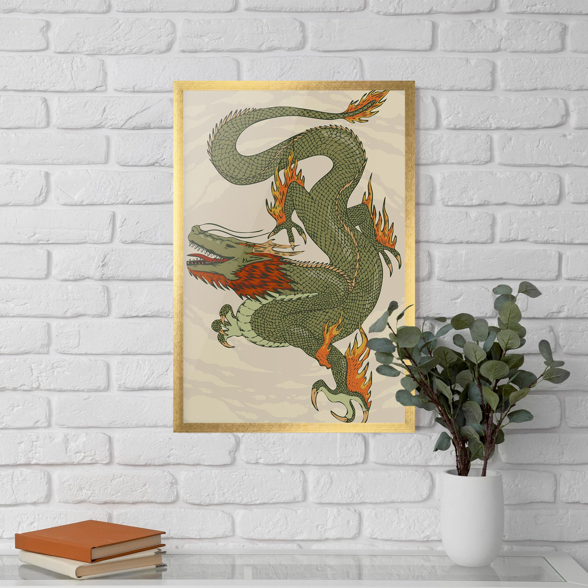 Рамкиран постер Chinese Dragon Green mockup 5