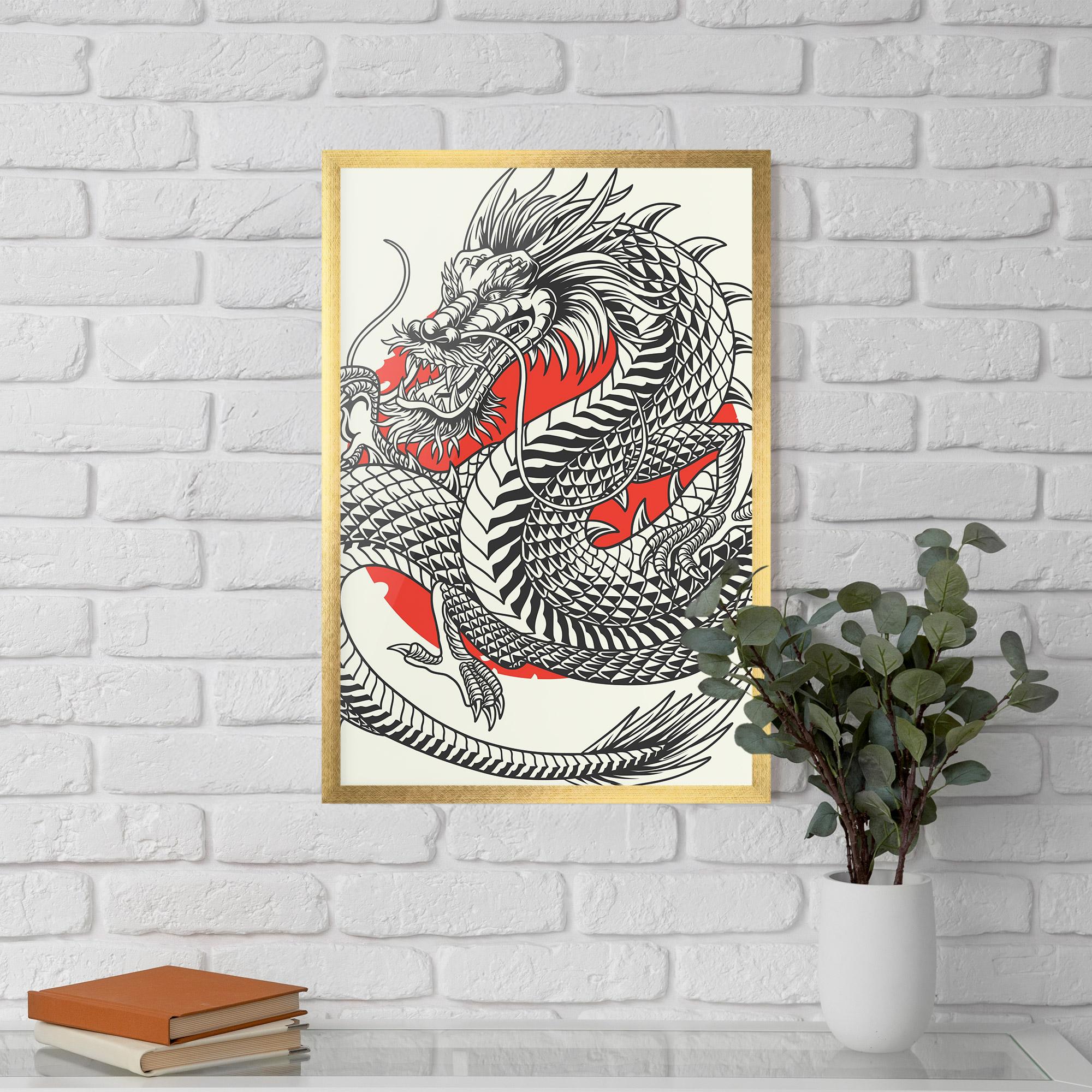 Рамкиран постер Cream Grey Dragon mockup 5