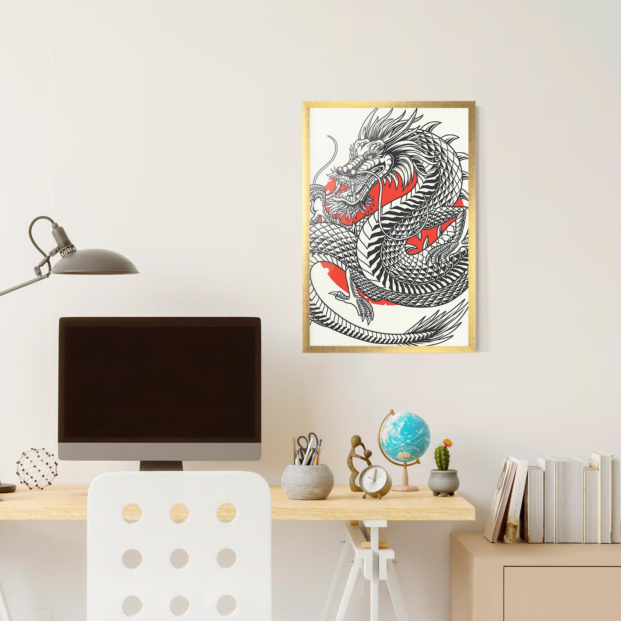 Рамкиран постер Cream Grey Dragon mockup 6