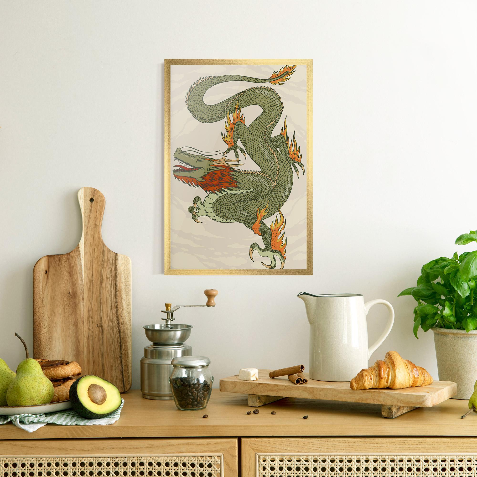 Рамкиран постер Chinese Dragon Green mockup 8