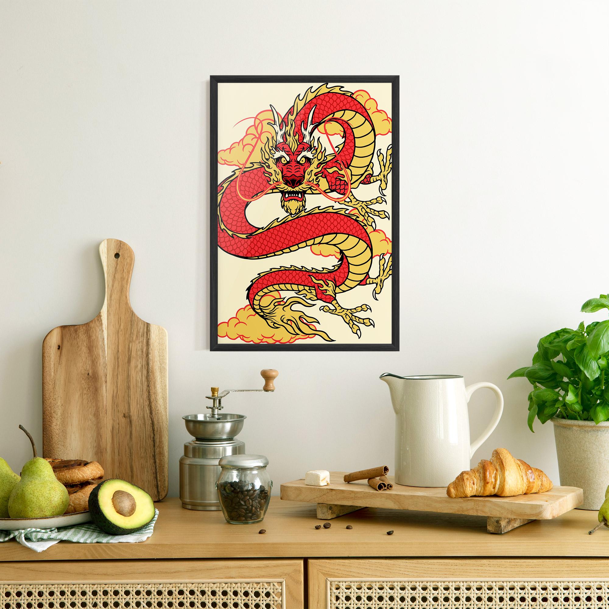 Рамкиран постер Red Yellow Dragon mockup 8