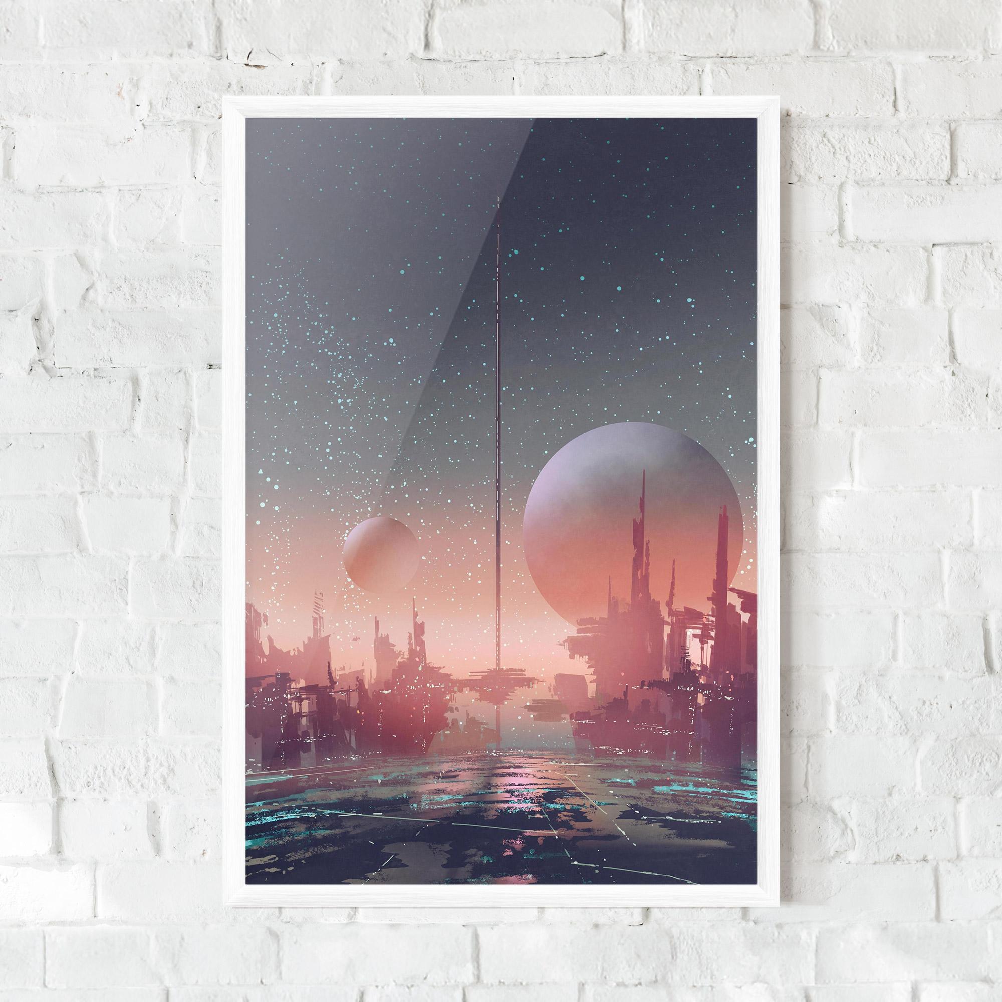 Рамкиран постер Futuristic Alien Buildings mockup 0