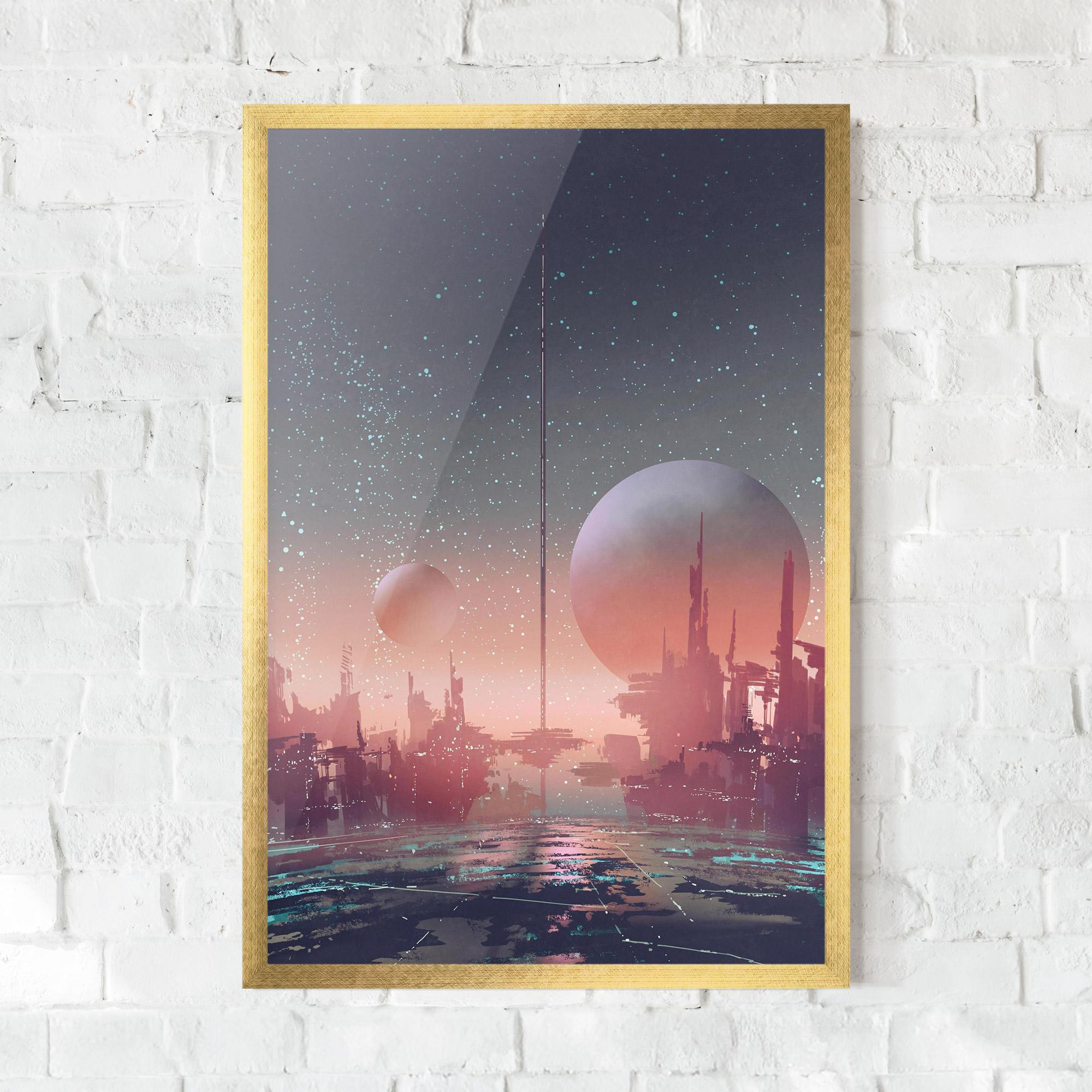 Рамкиран постер Futuristic Alien Buildings mockup 0