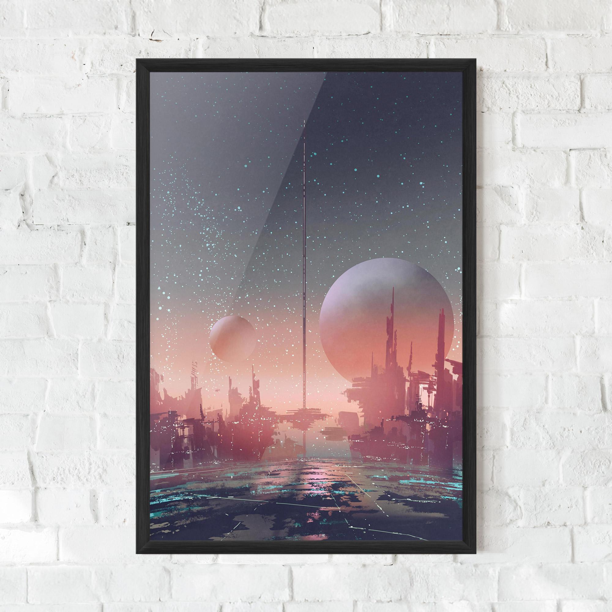 Рамкиран постер Futuristic Alien Buildings mockup 0