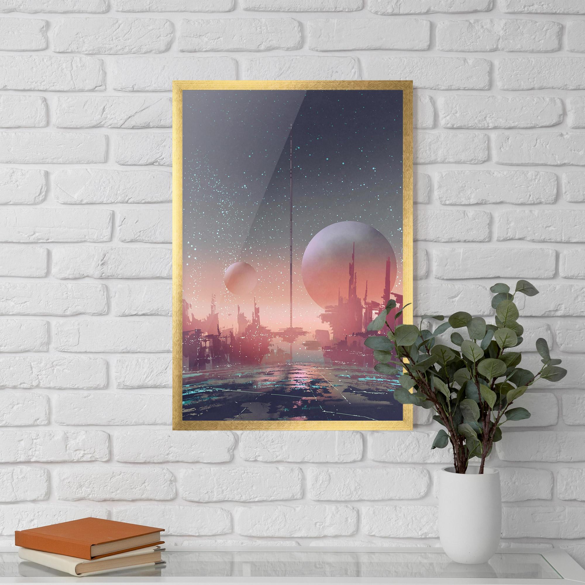 Рамкиран постер Futuristic Alien Buildings mockup 5