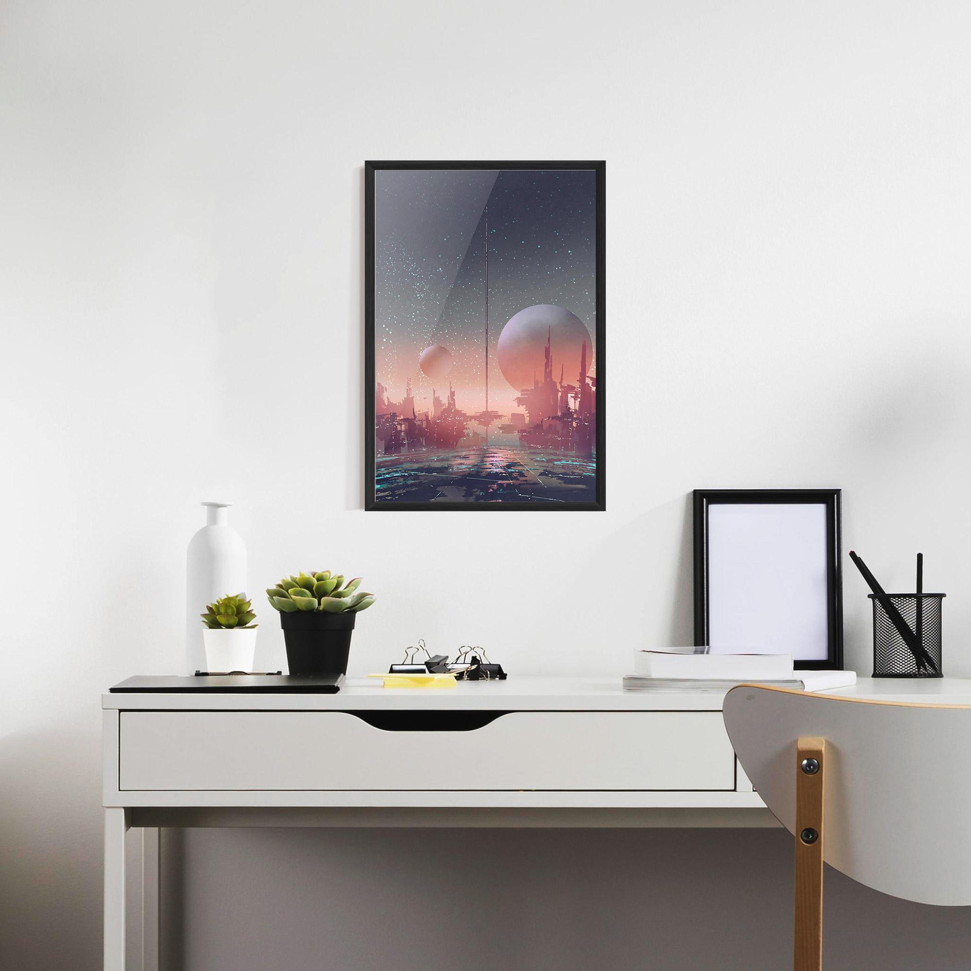 Рамкиран постер Futuristic Alien Buildings mockup 7