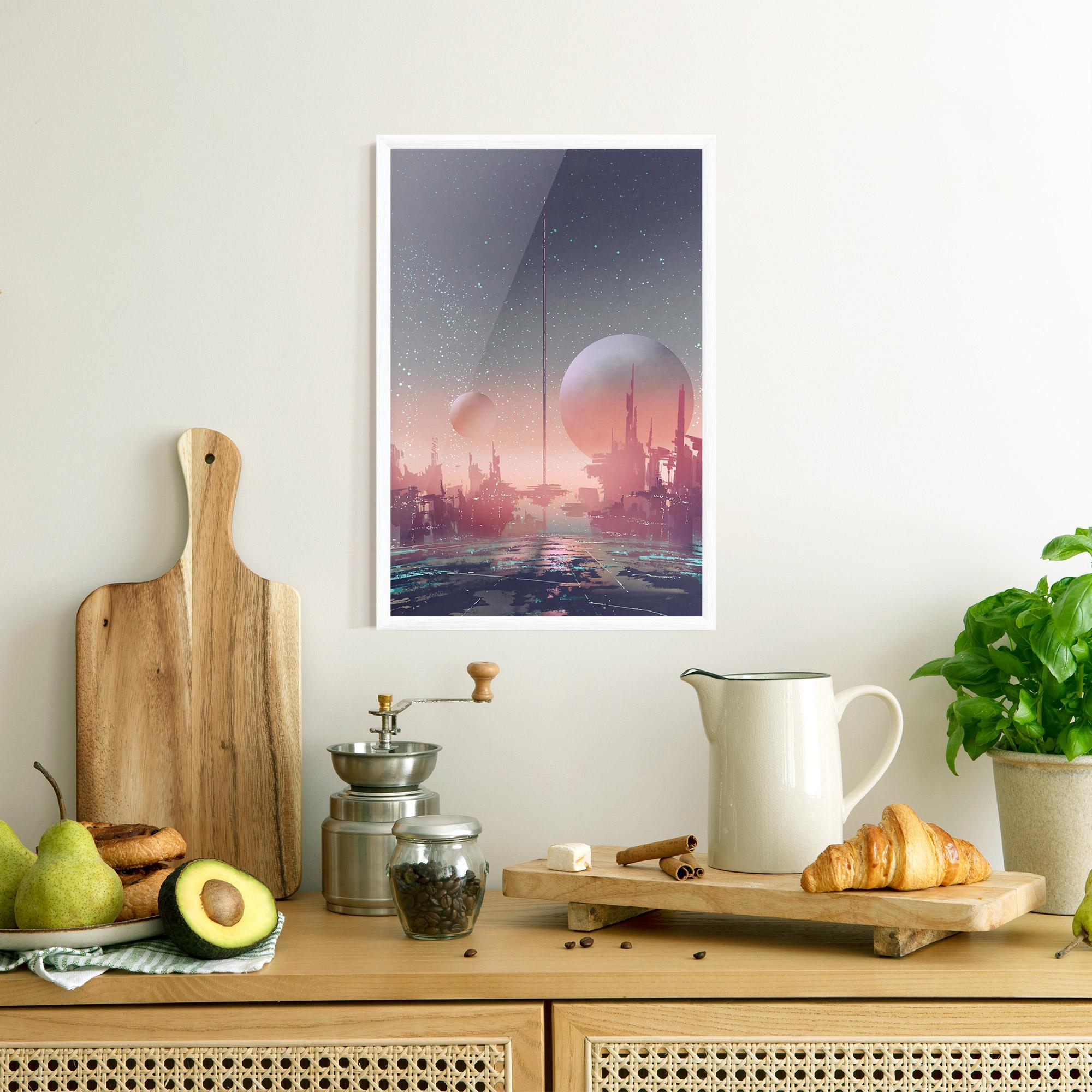 Рамкиран постер Futuristic Alien Buildings mockup 8