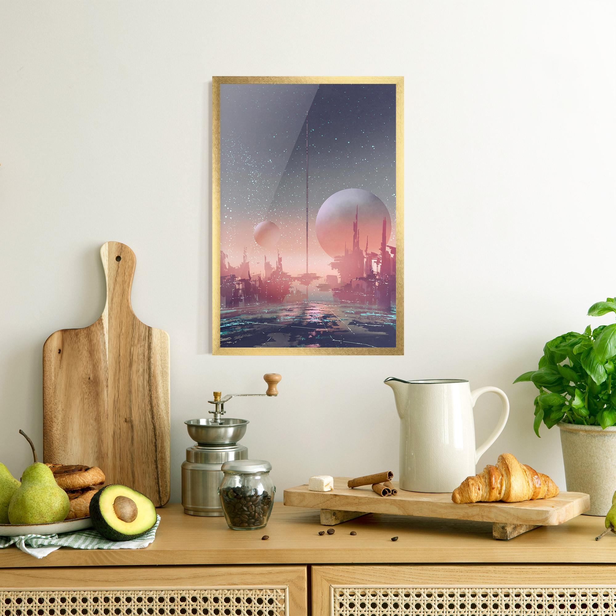 Рамкиран постер Futuristic Alien Buildings mockup 8